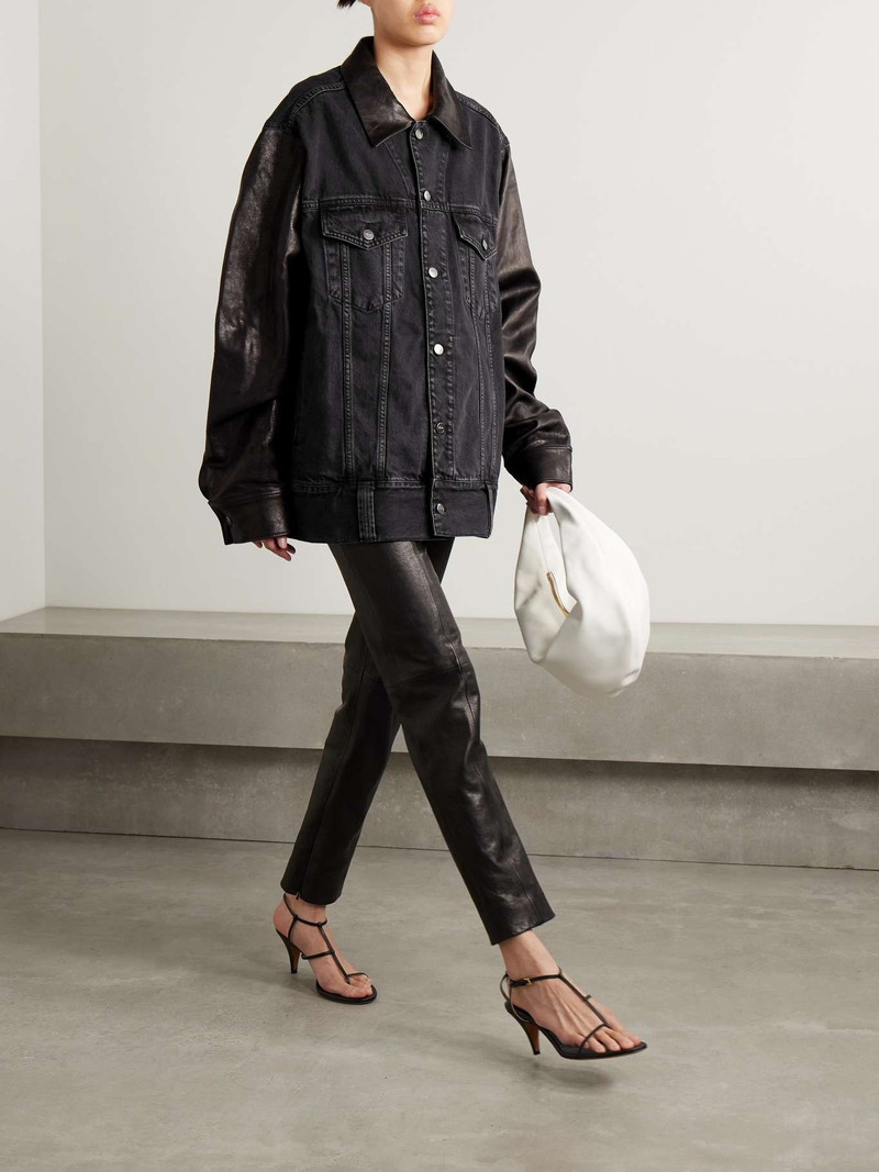 KHAITE Grizzo oversized leather-trimmed denim jacket outlook