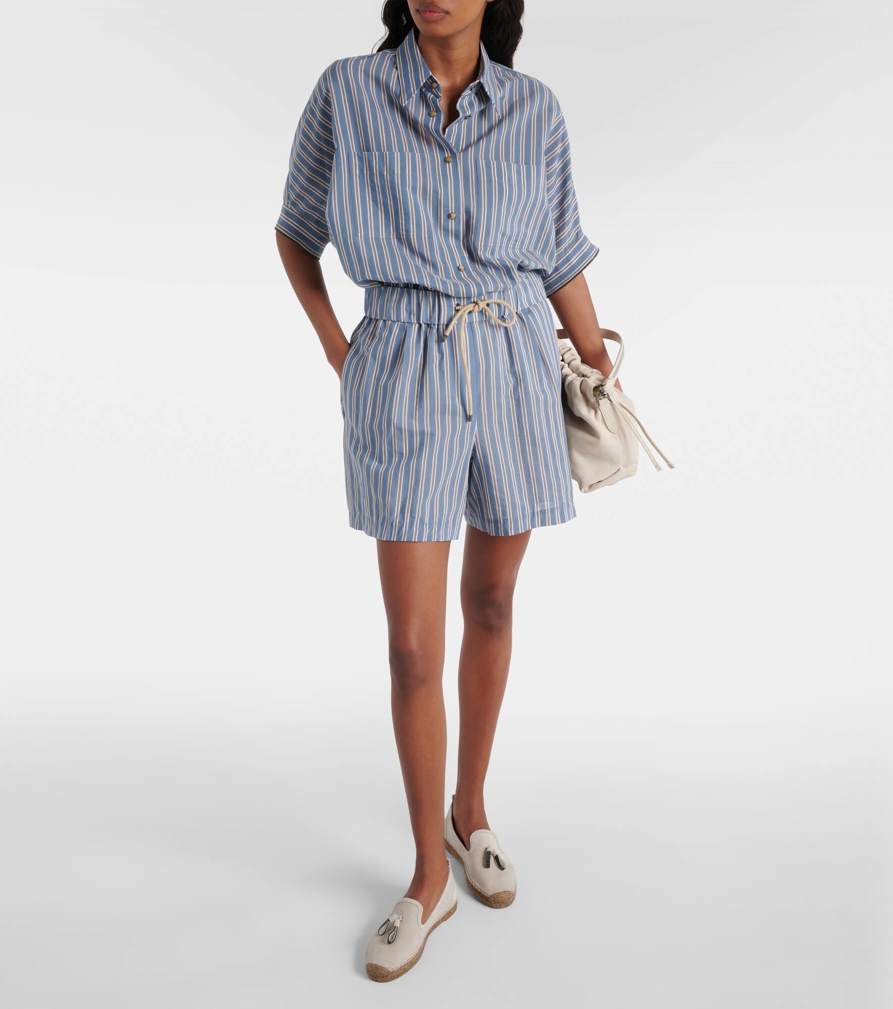 Striped cotton and silk shorts - 2