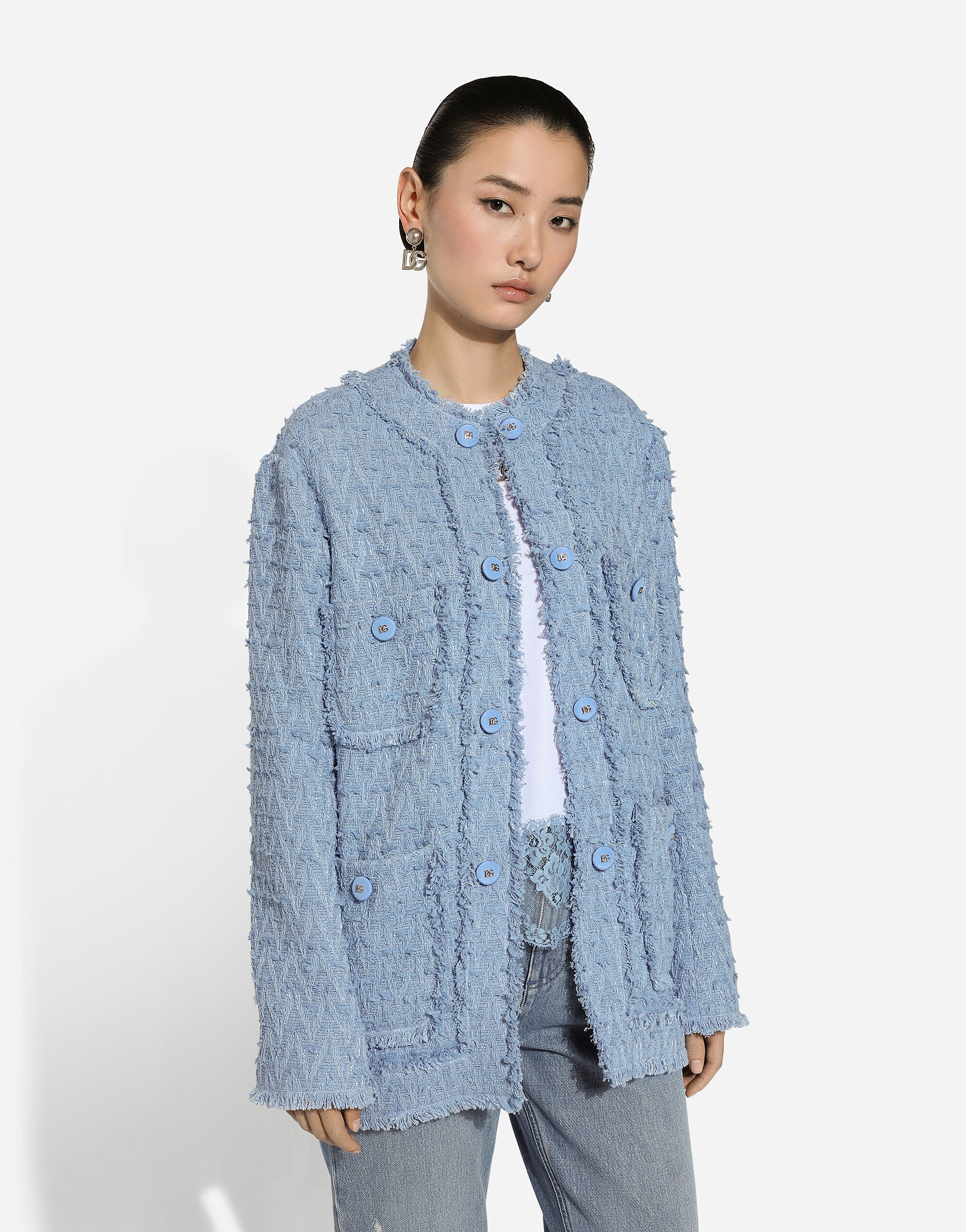 Single-breasted cotton rush-stitch jacket - 4