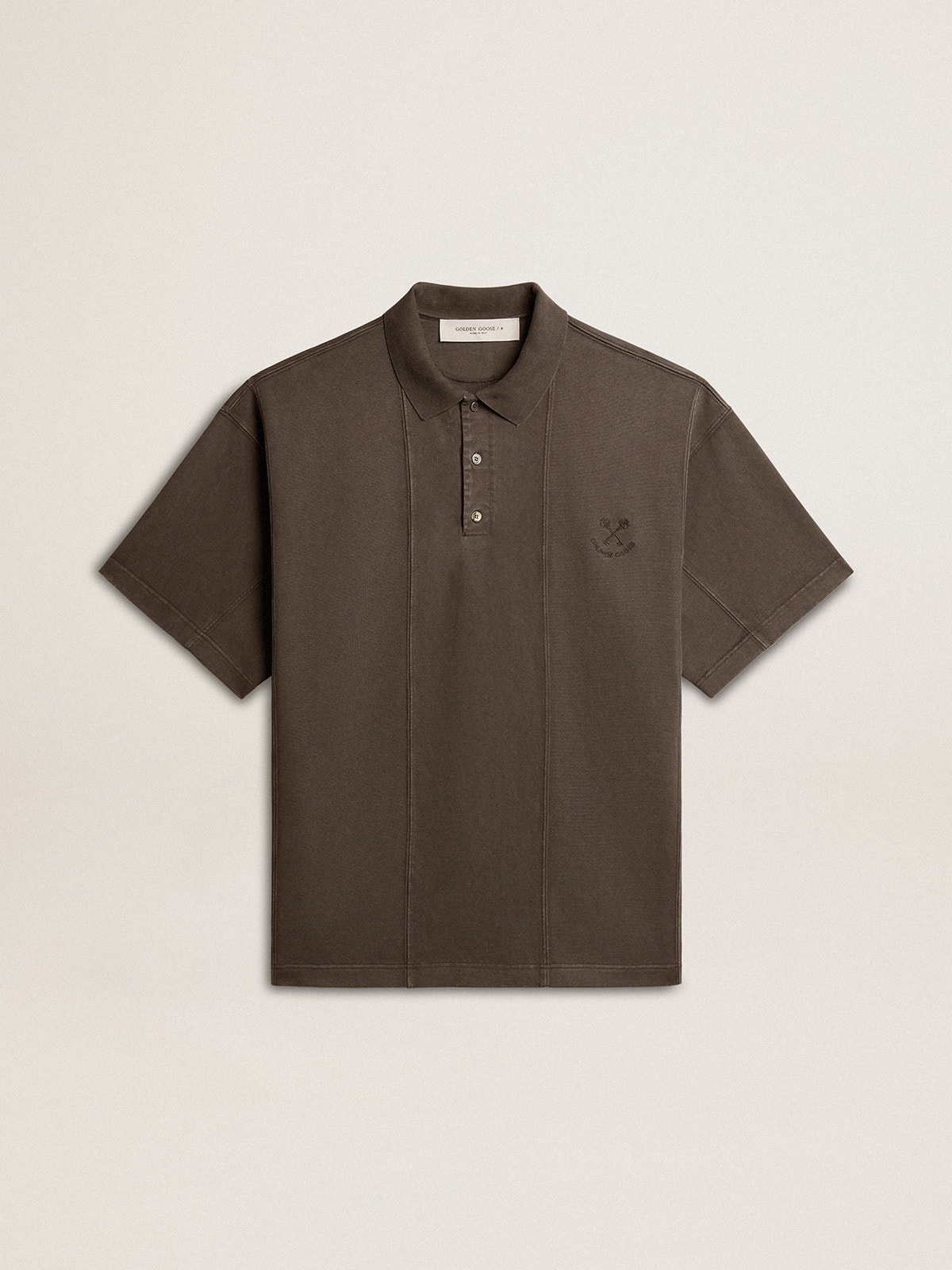 Men's cotton polo shirt in anthracite gray with embroidery - 1