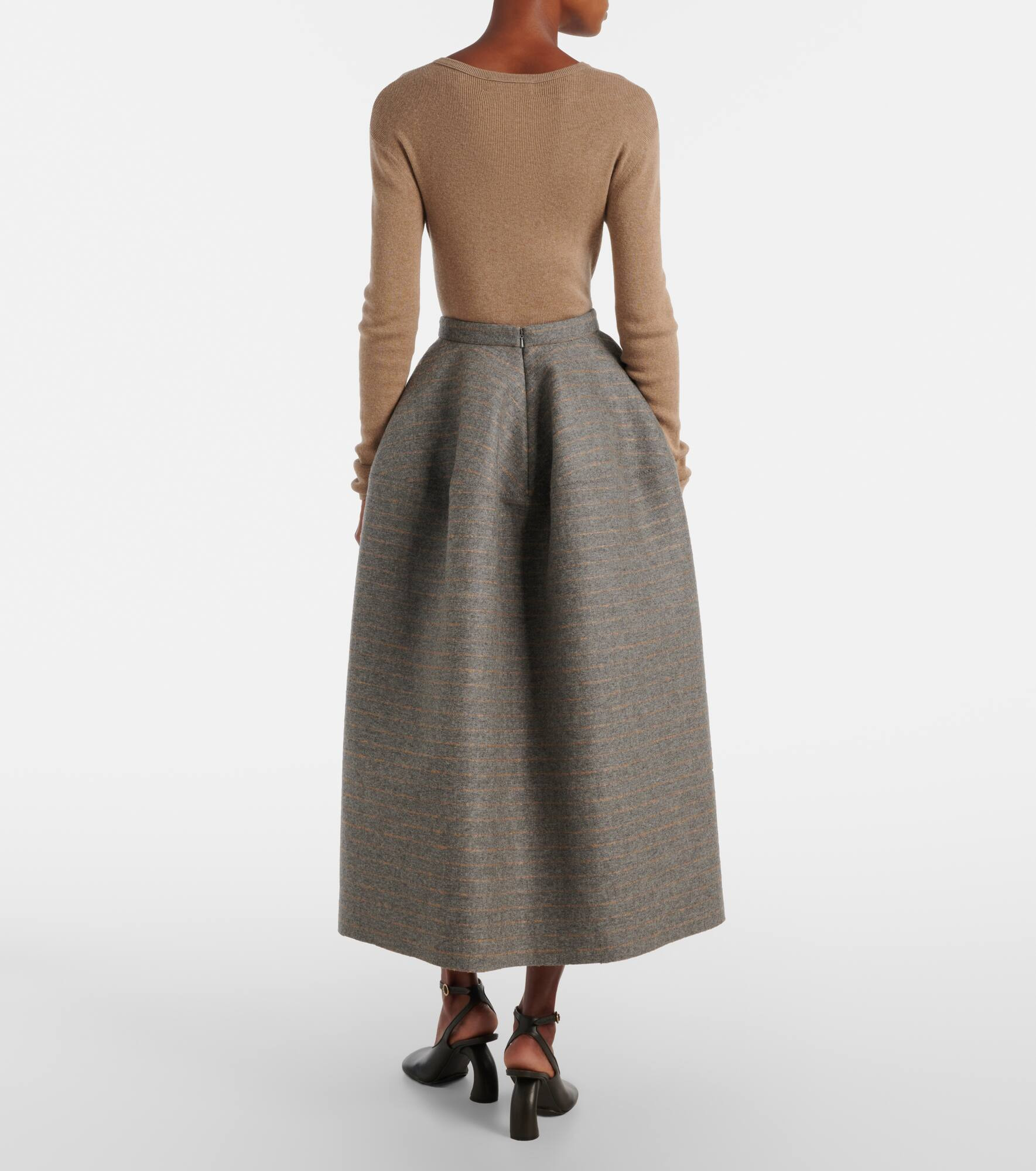 Striped wool and mohair flannel midi skirt - 3