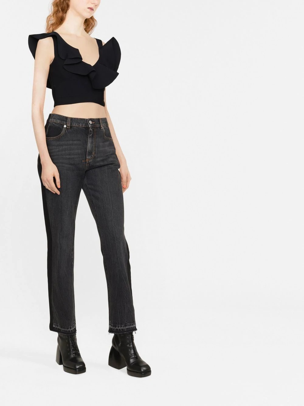 gathered-neckline cropped top - 2