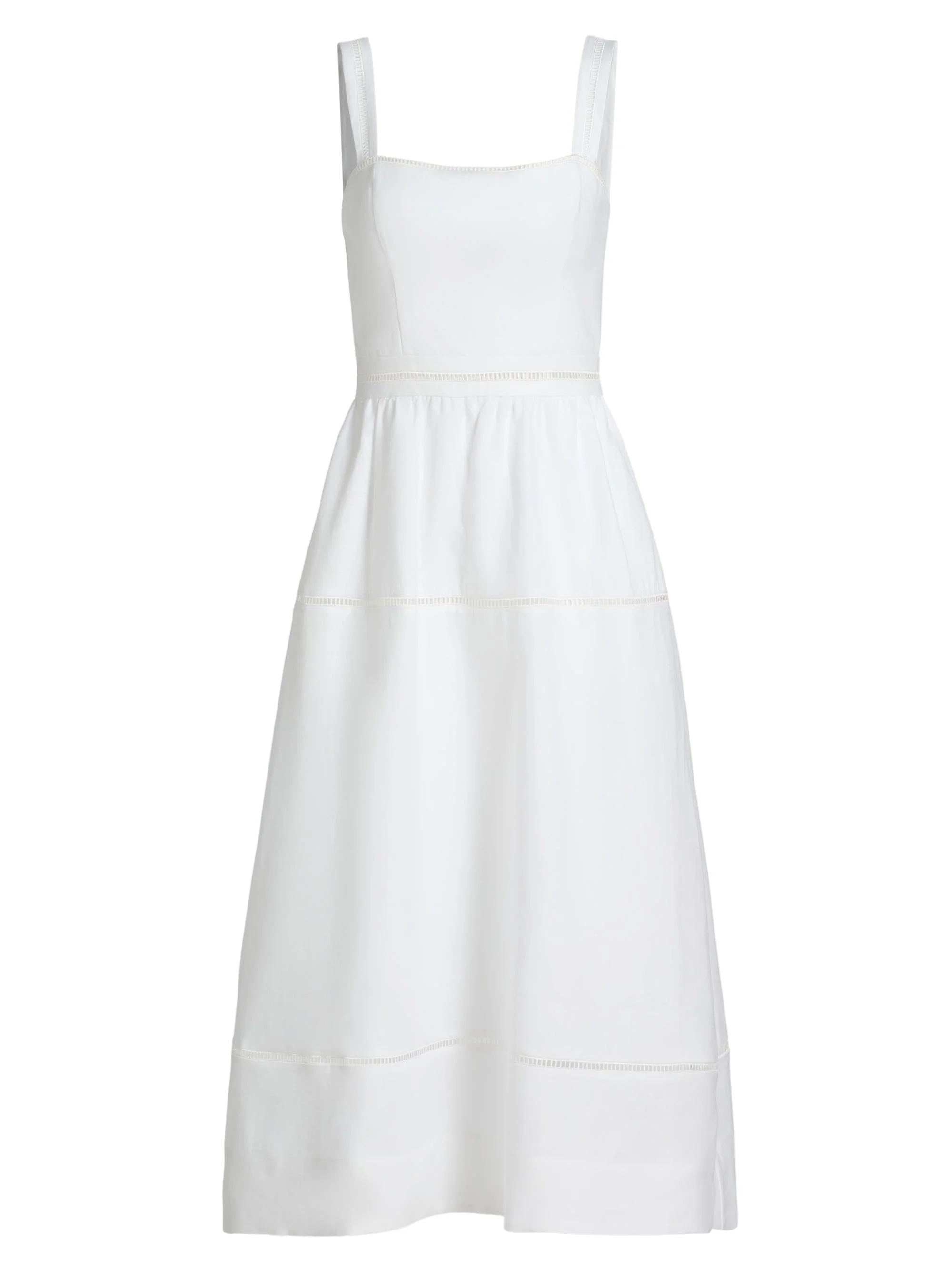 Women's Everett Linen Ladder-Trim Midi-Dress - White - 1