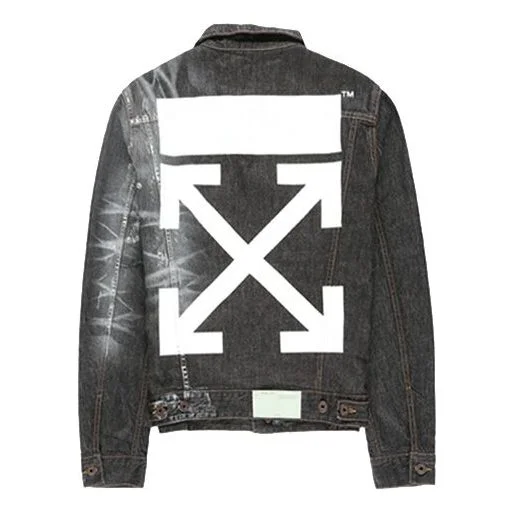 Off-White Arrows Slim Denim Jacket Embroidered Logo Printing Black OMYE005F19F050441010 - 1