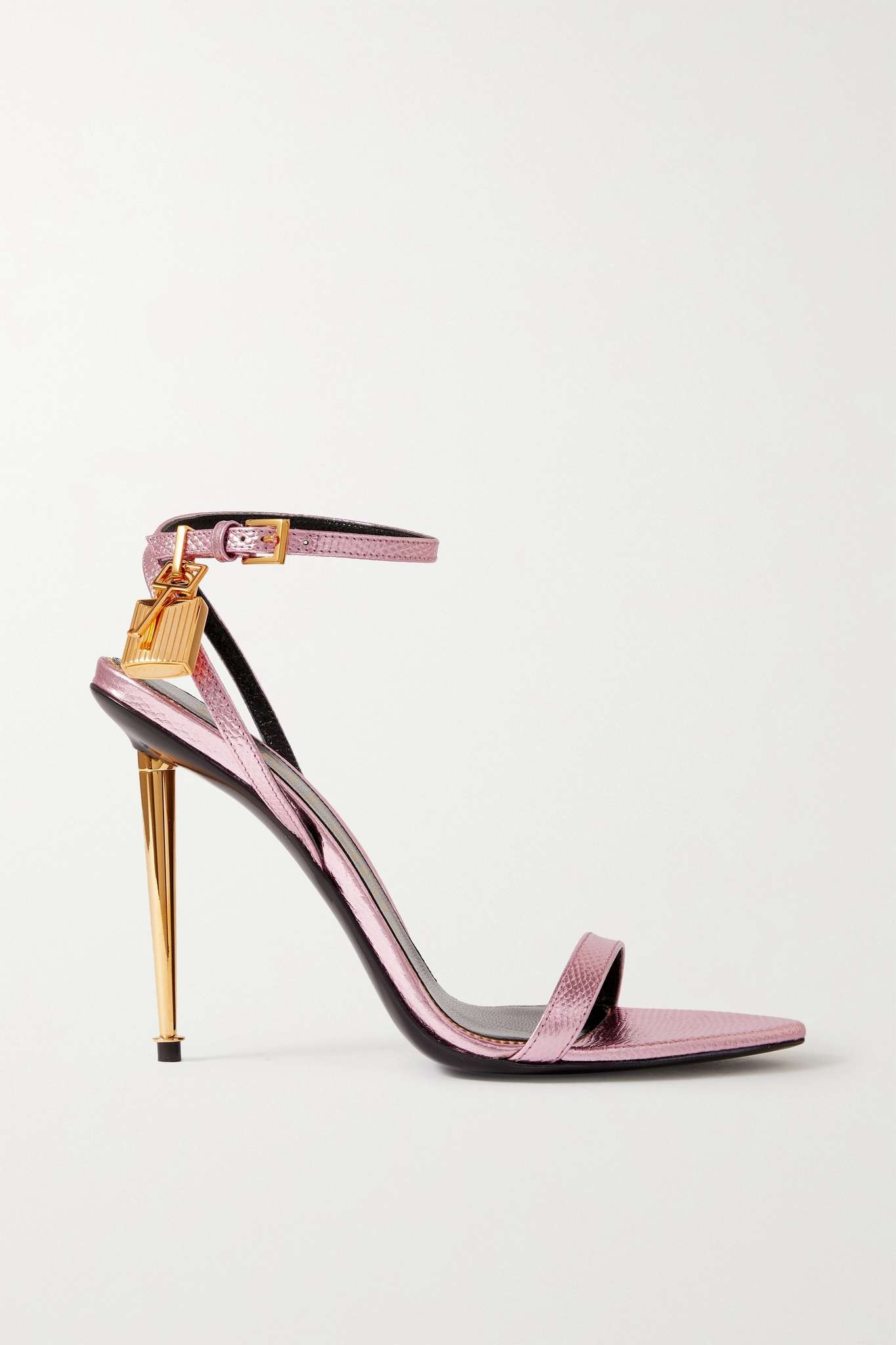 Padlock metallic lizard-effect leather sandals - 1