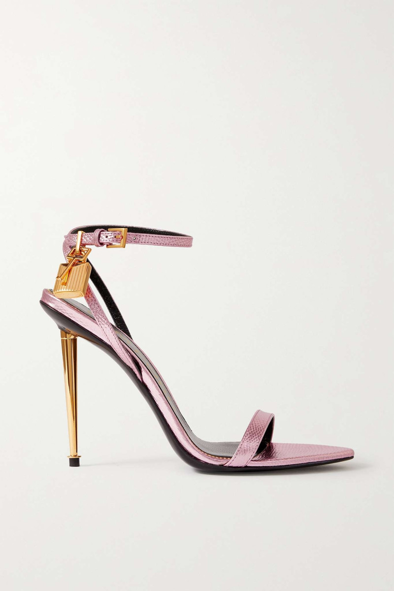 Padlock metallic lizard-effect leather sandals 1