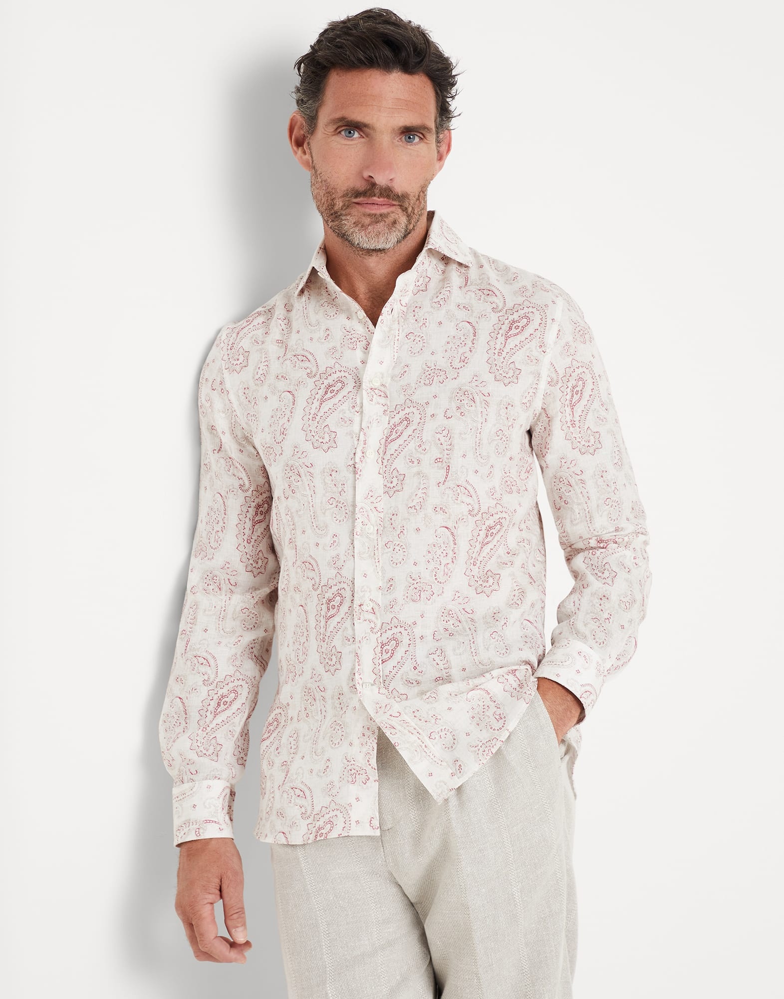Paisley linen easy fit shirt with spread collar - 1