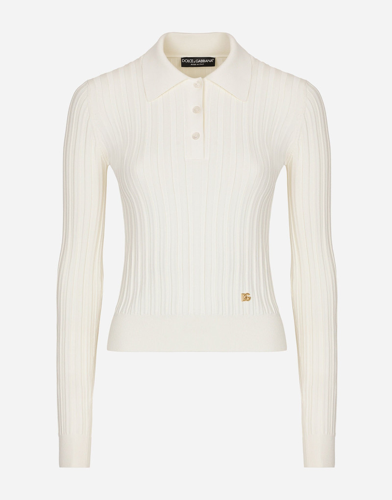 Cropped ribbed viscose polo-shirt with DG logo 1