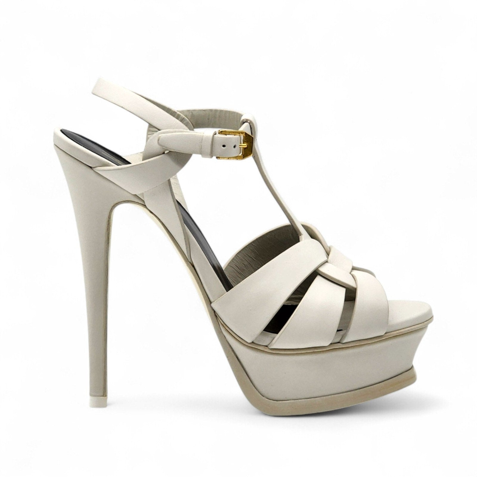 Saint Laurent Tribute Platform Leather Sandals Pumps White - 3