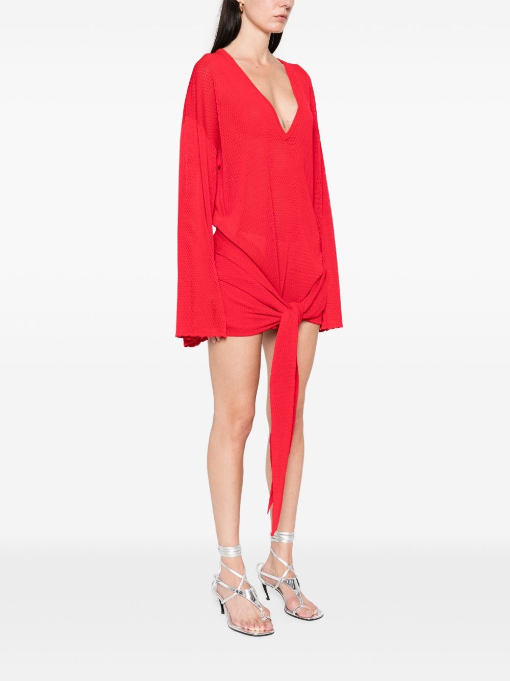 V-neck knotted mini dress - 3
