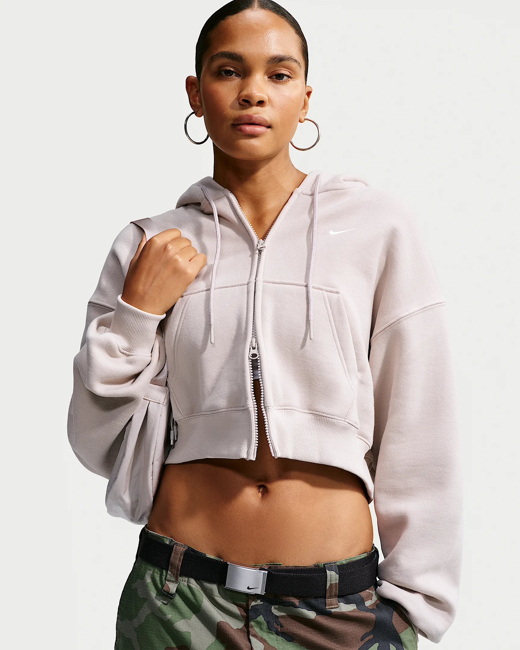 Nike Studio Fleece Medium Weight Women's Oversized Full-Zip Cropped Hoodie - 1