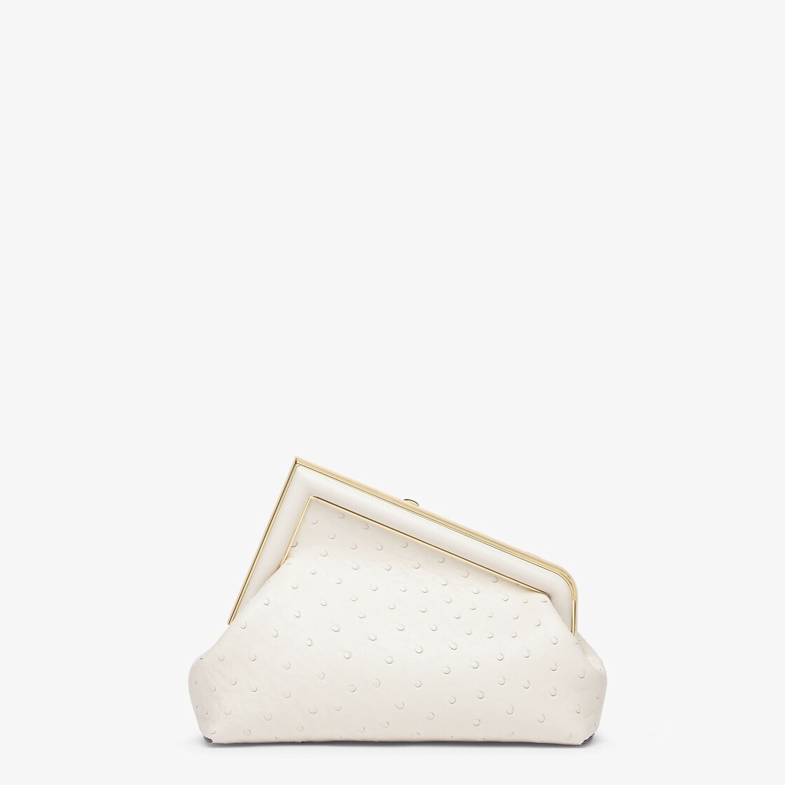 Small Fendi First bag made of exquisite white ostrich leather with oversized metal F clasp bound in  - 3