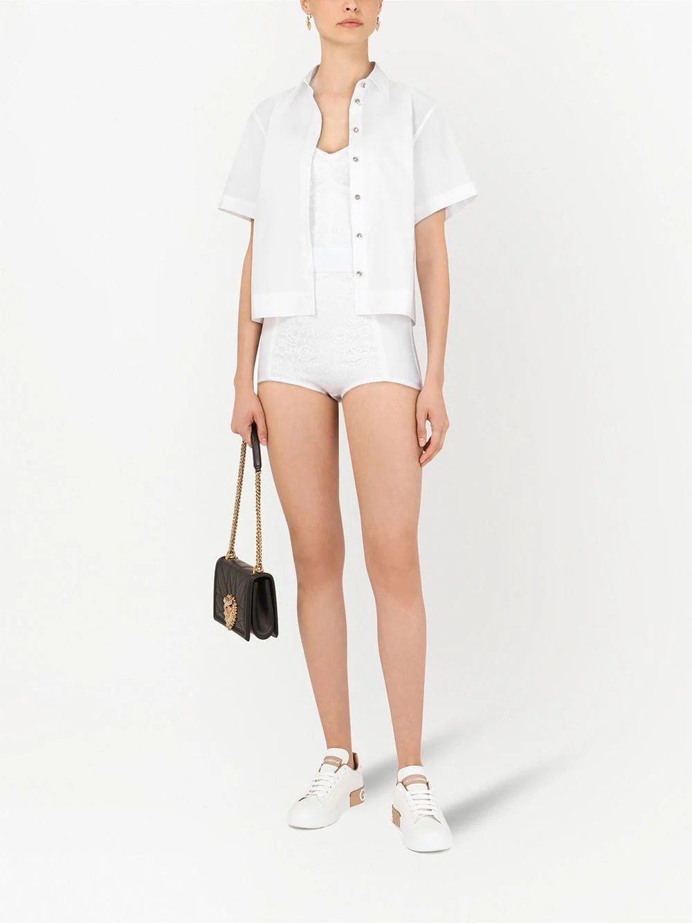 high-rise lace-panel shorts - 2
