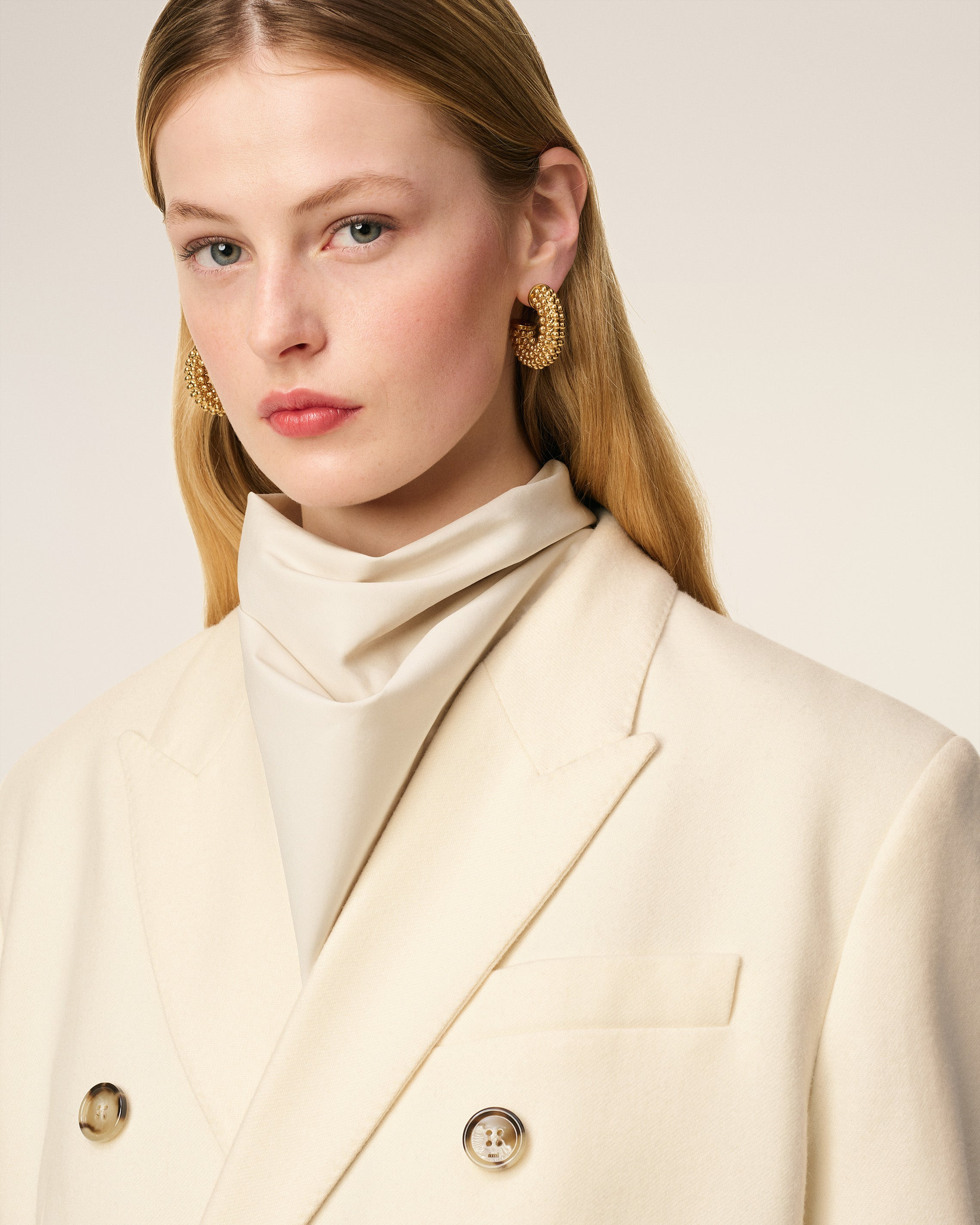 WHITE WOOL LOOSE DOUBLE BREASTED JACKET - 4