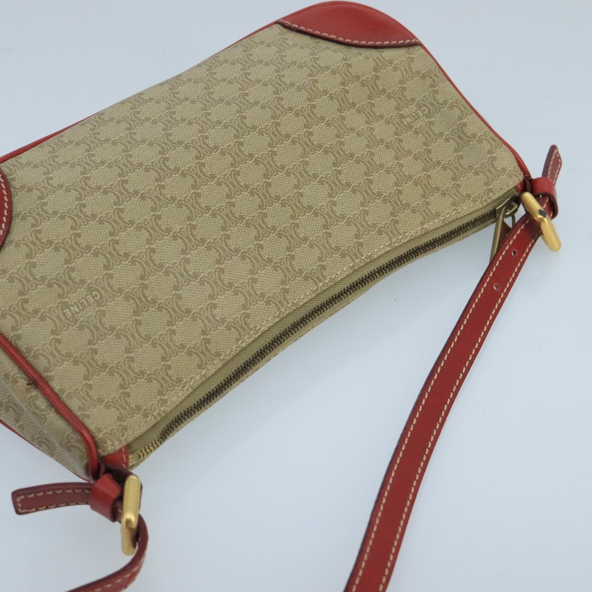 CELINE Macadam Canvas Hand Bag Pvc Leather Beige Red - 6