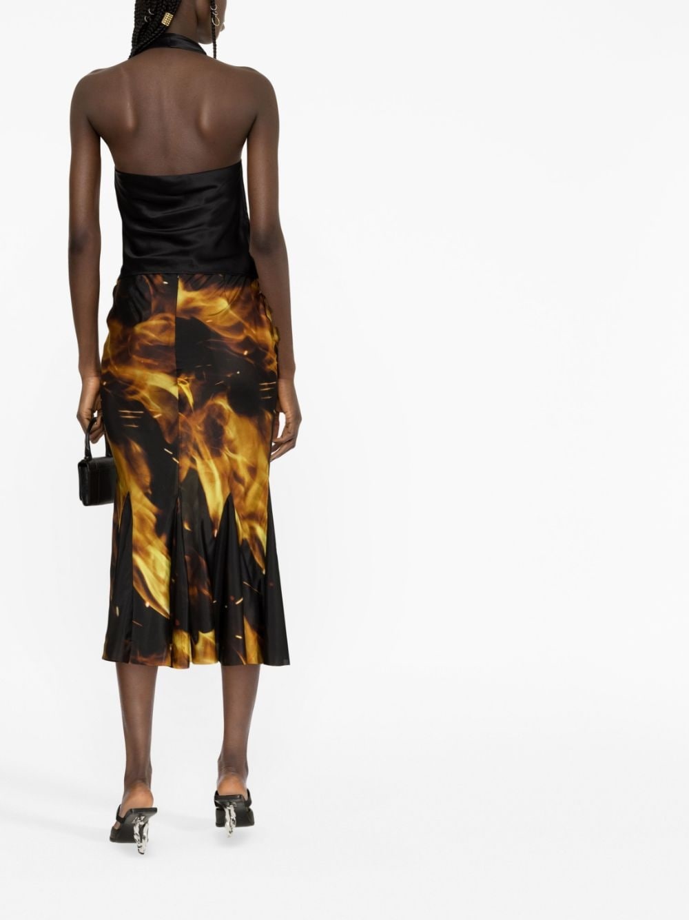 fire-print draped midi skirt - 3