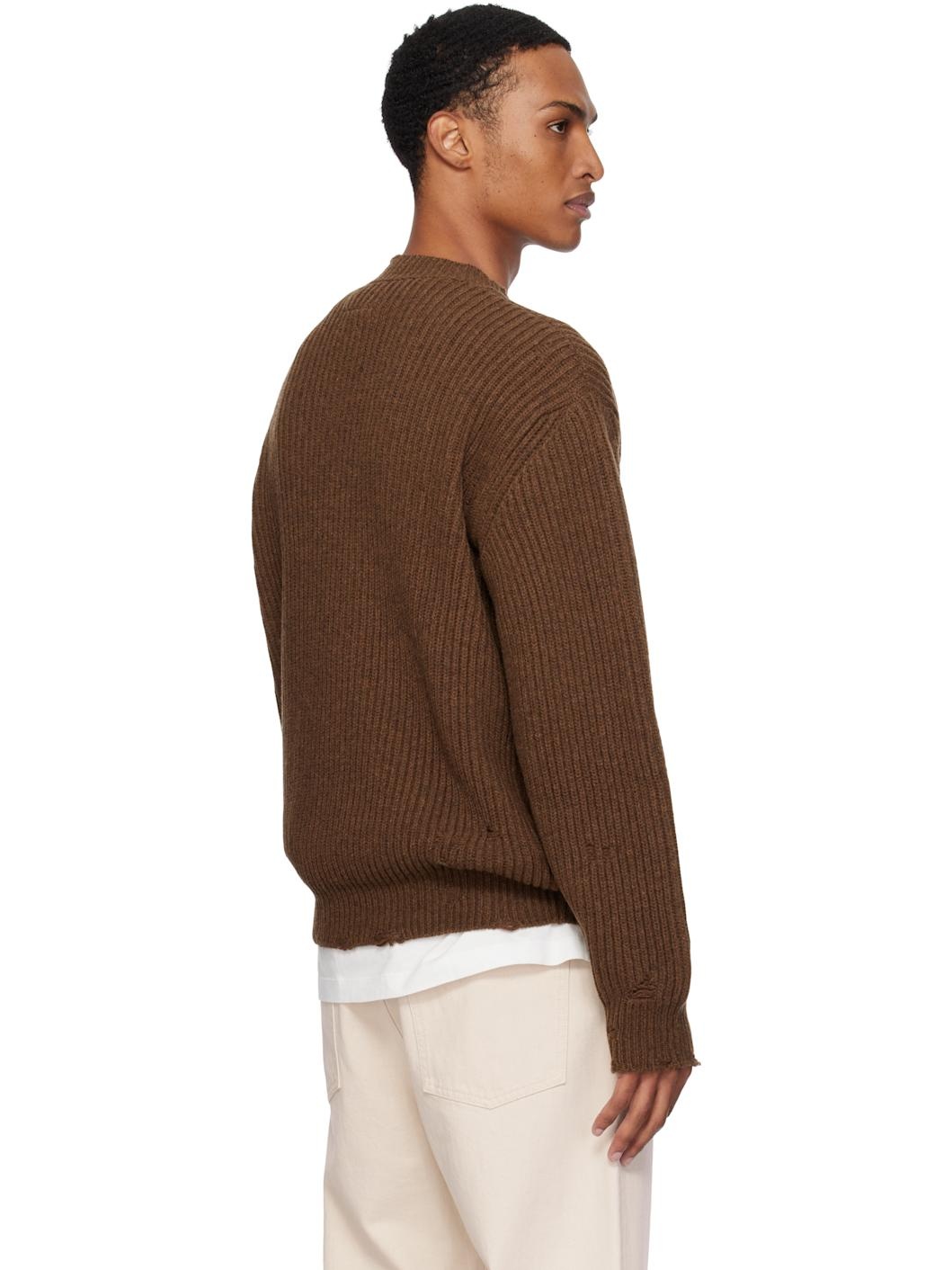 Brown Ribbed Wool Knit Sweater - 3
