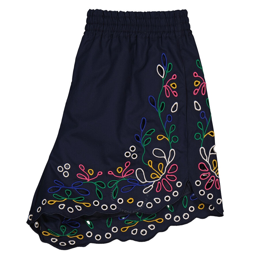 Chloe Ladies Multicolor Blue Embroidered Mini Shorts - 7
