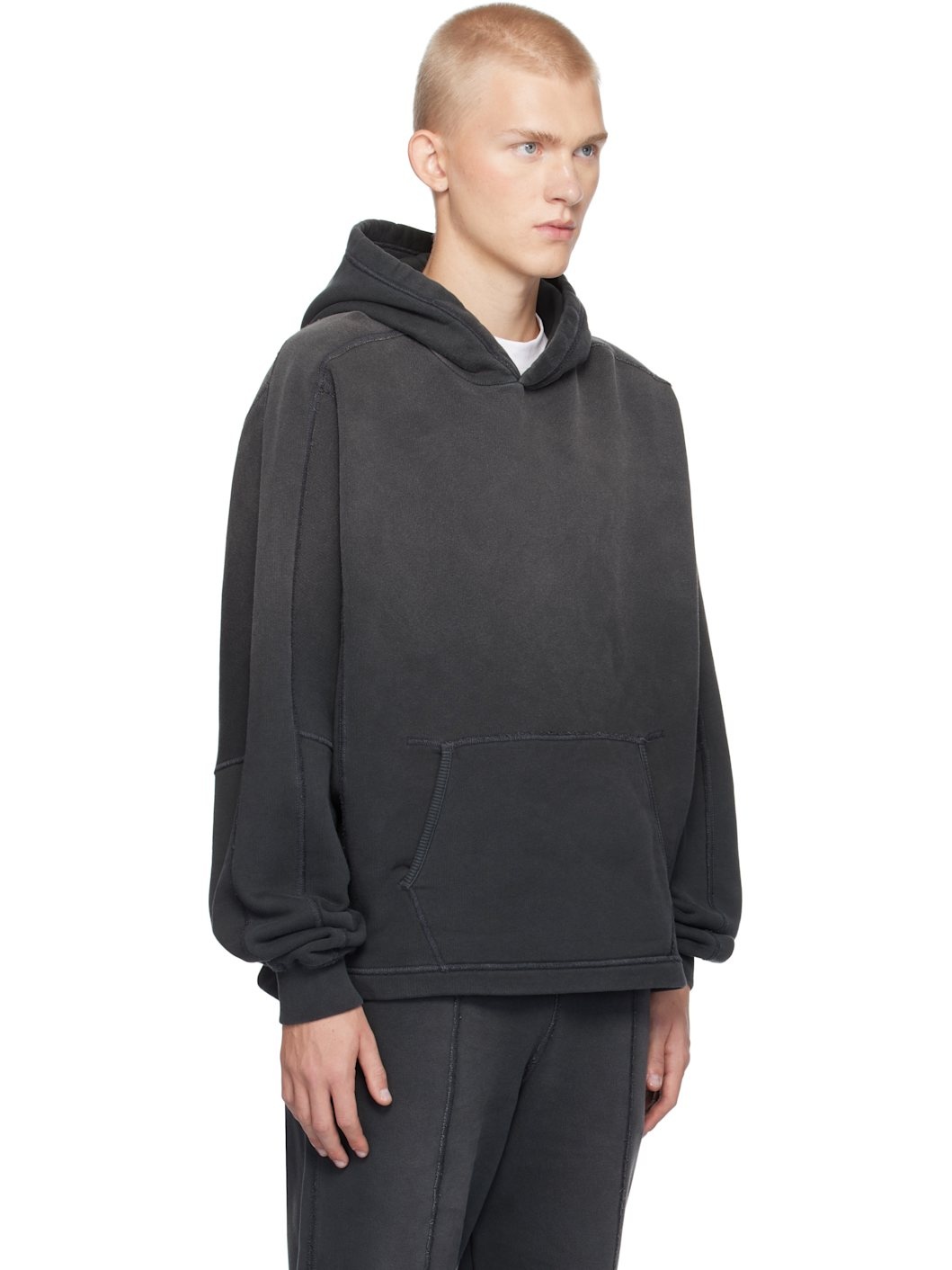 Black Stepped Hem Hoodie - 2
