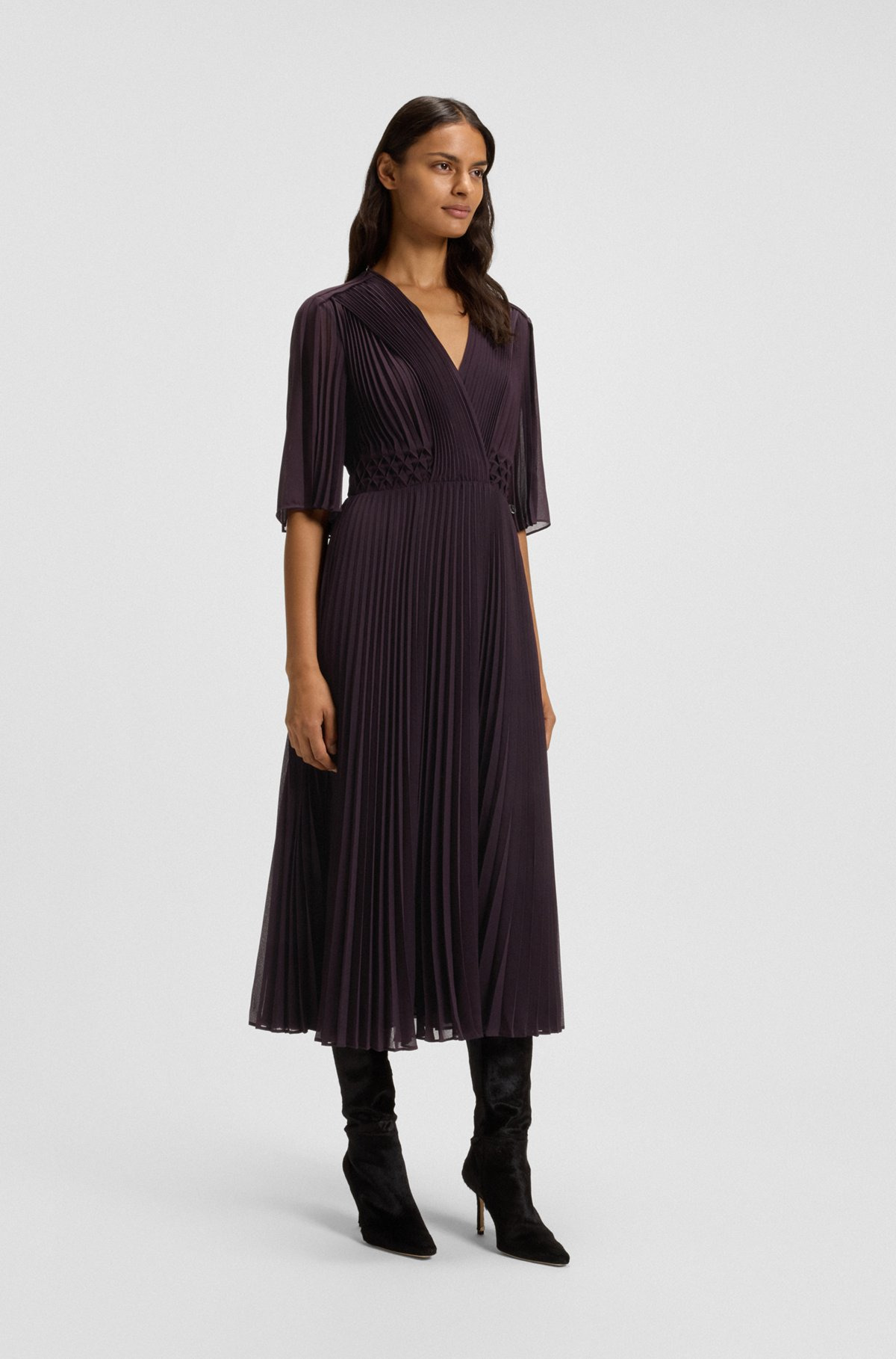 PLISSÉ DRESS WITH WAISTBAND SMOCKING - 3
