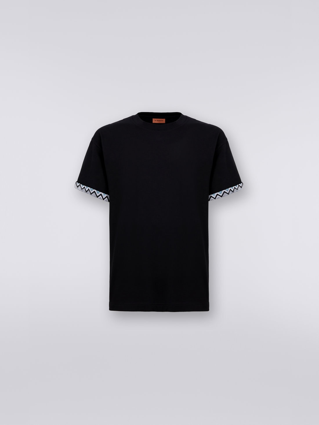 Cotton crew-neck T-shirt with knitted insert - 1