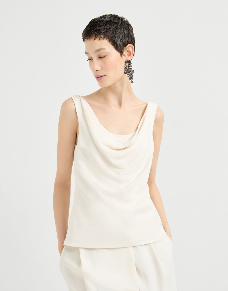 Brunello Cucinelli Viscose and linen fluid twill top outlook