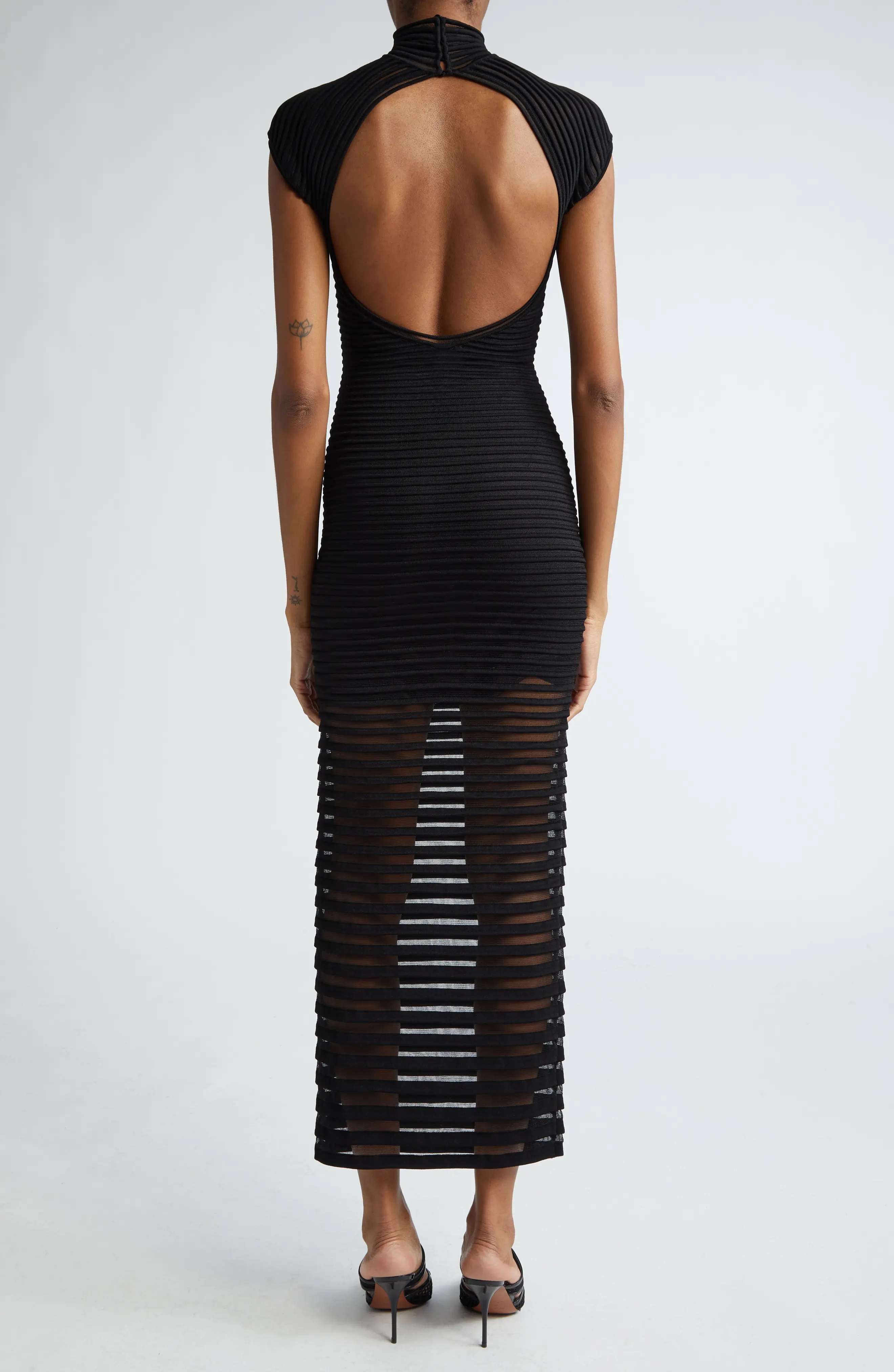 acka sheer shoulder dress ブラック sheer shoulder dress – Acka online store