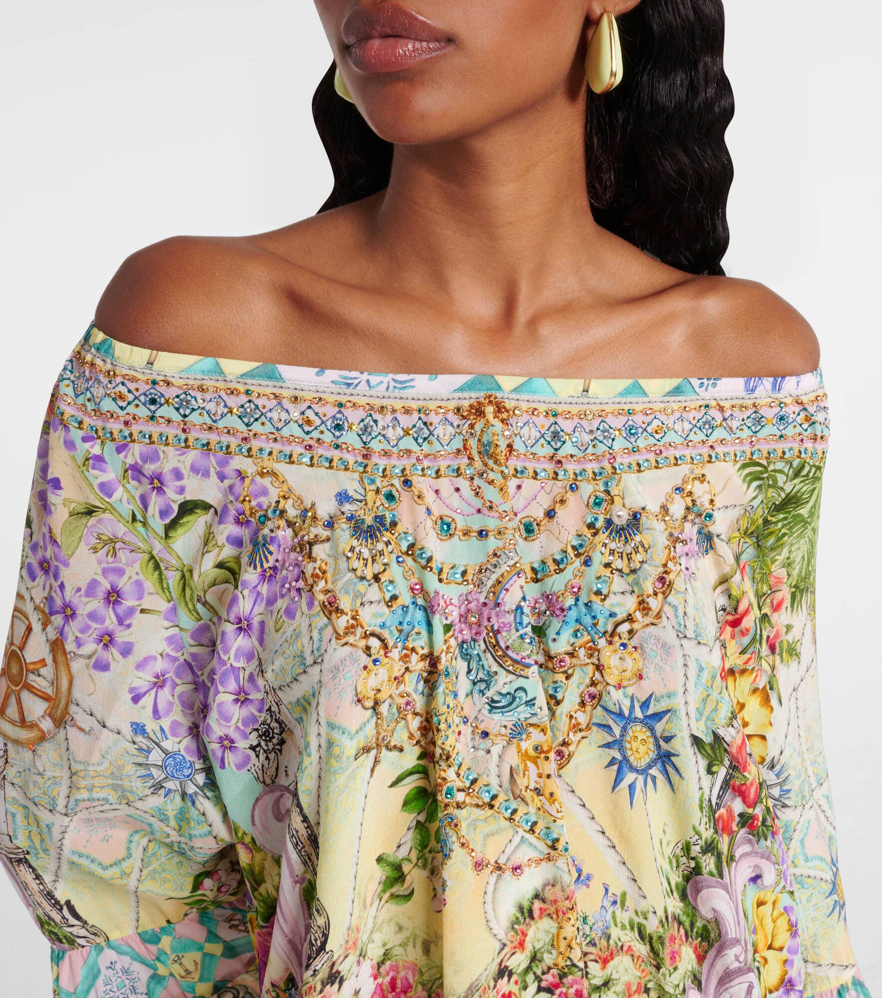 Embellished printed silk crêpe minidress - 4