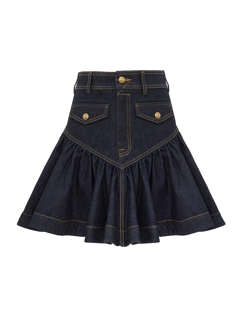 DENIM FRILL MINI SKIRT - 1