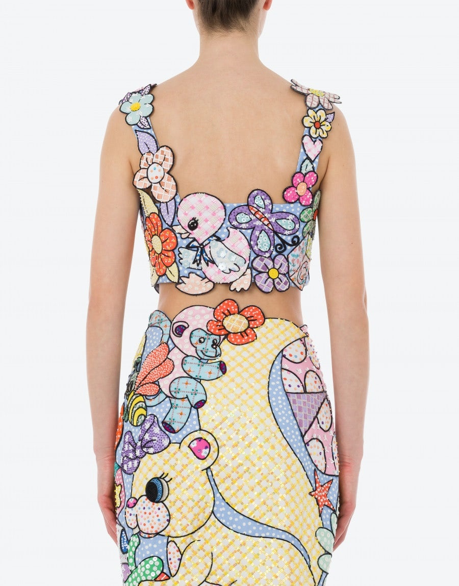 COUTURE MENAGERIE PATCHWORK CROP TOP - 3