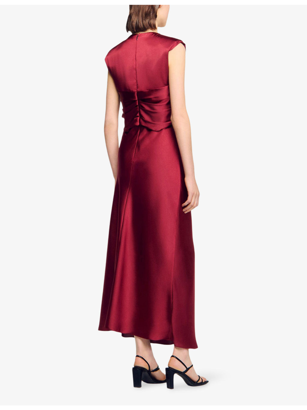 V-Neck Sleeveless Satin Maxi Dress - 4
