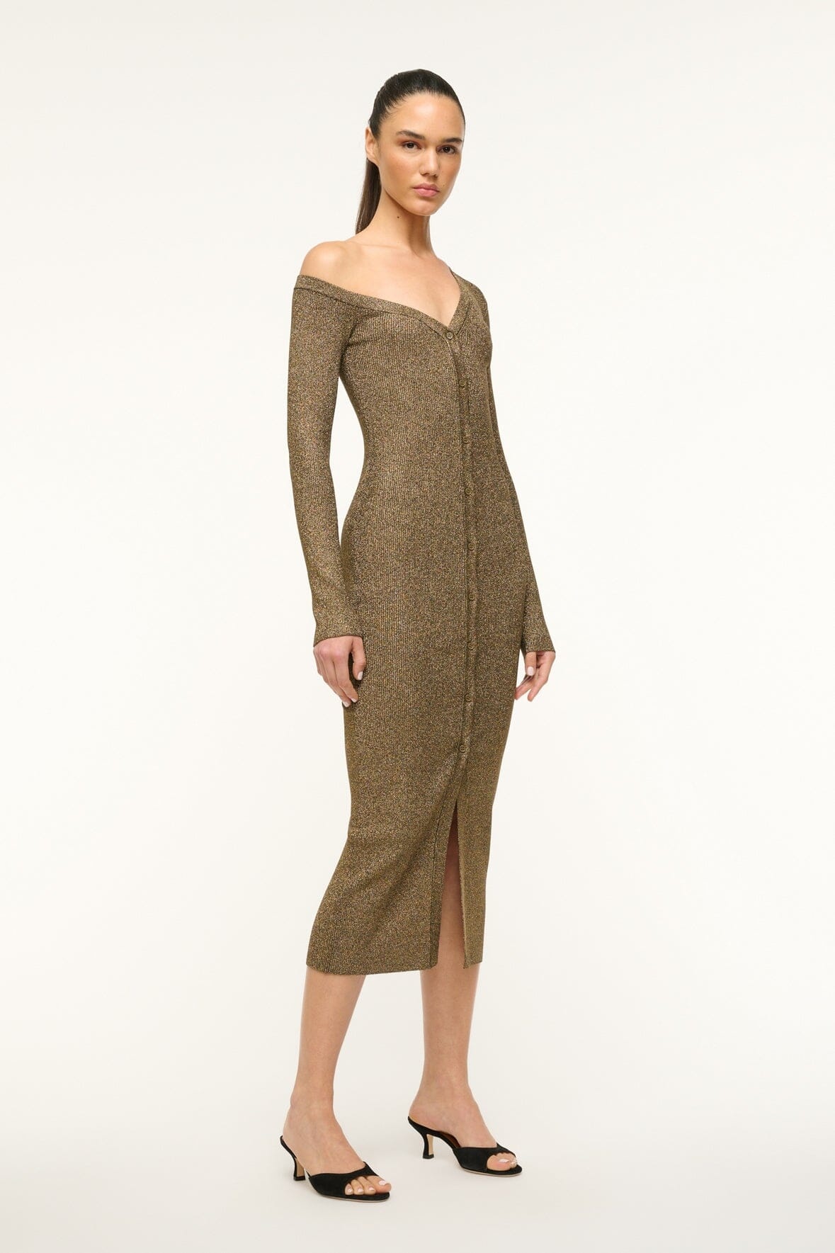 STAUD CRAFTSMAN SWEATER DRESS METALLIC GOLD - 4