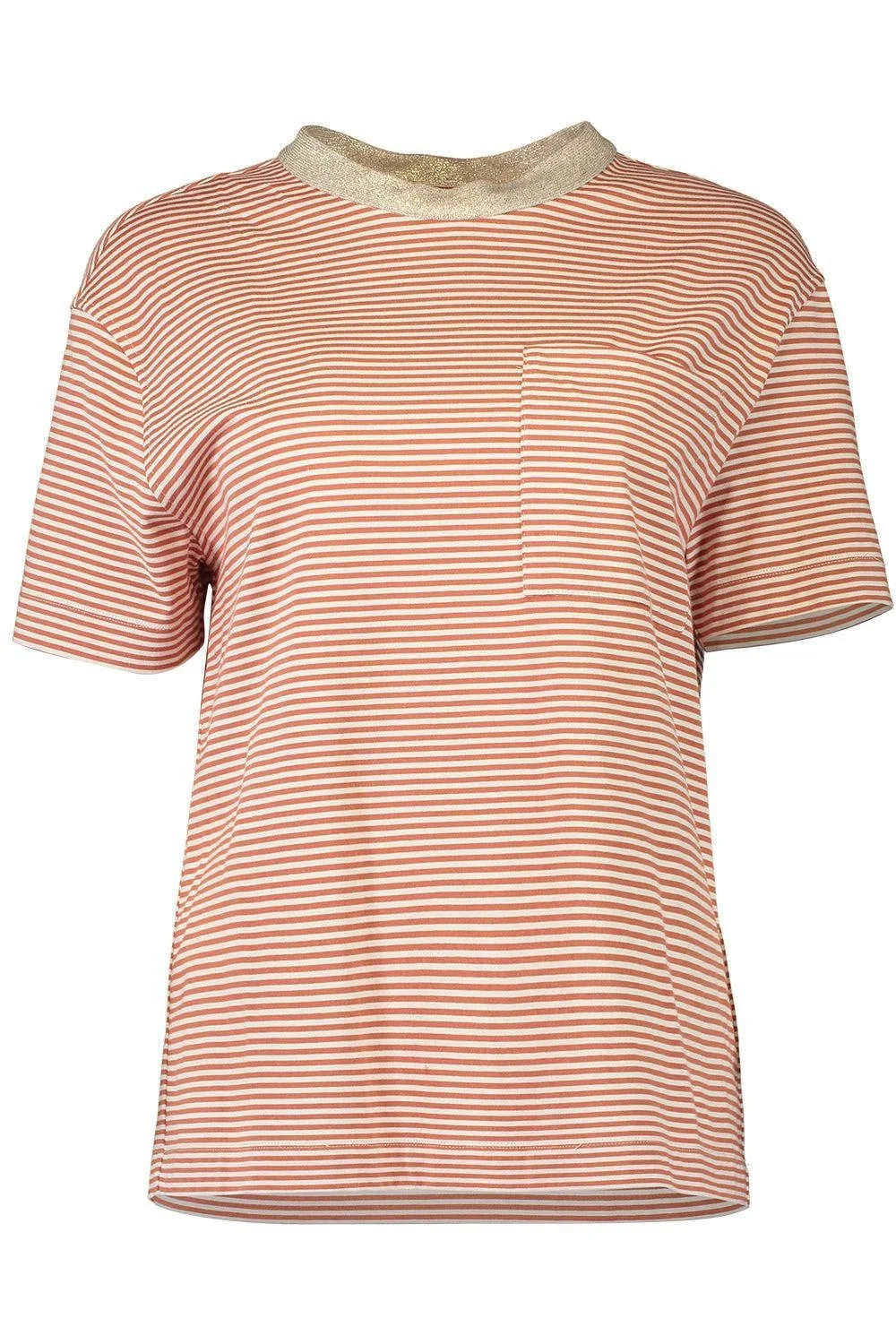 Round Collar Striped T-Shirt - 1