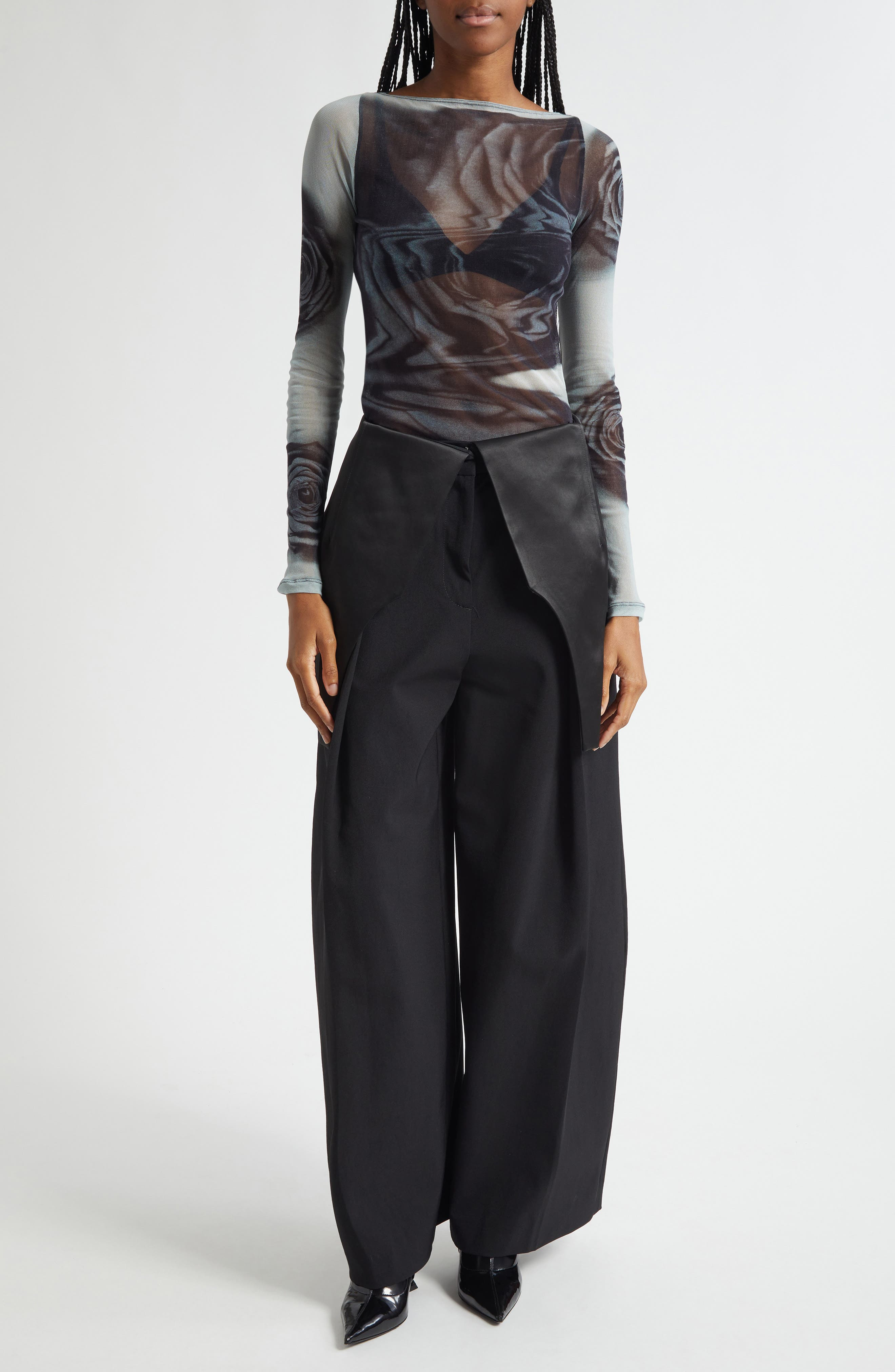 Jean Paul Gaultier Bodysuit Detail Tailored Wide Leg Pants in Black at Nordstrom - 2