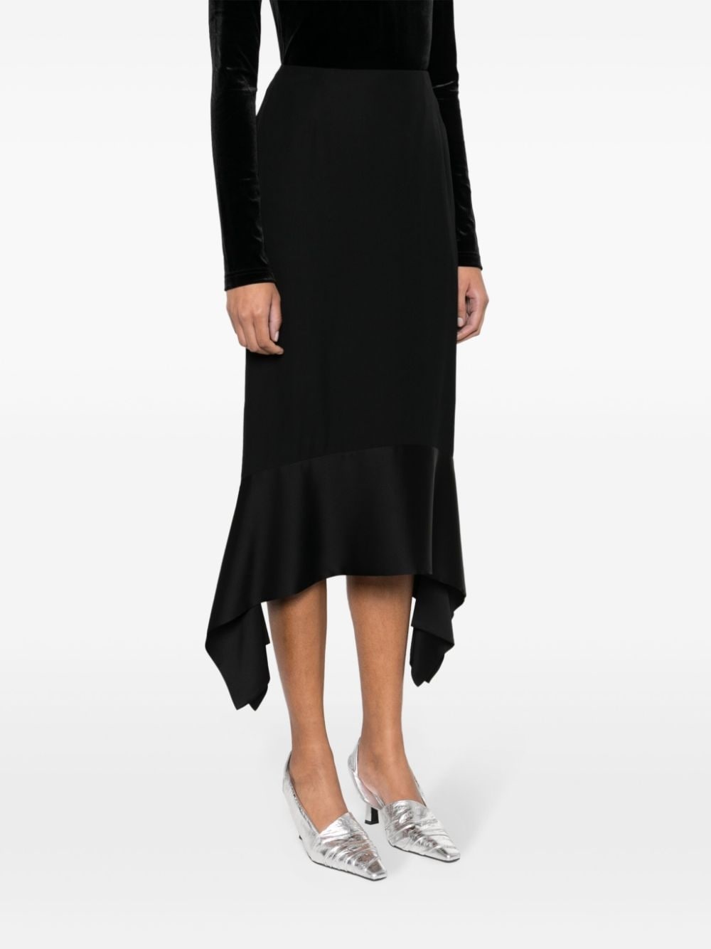 asymmetric crepe-texture midi skirt - 3
