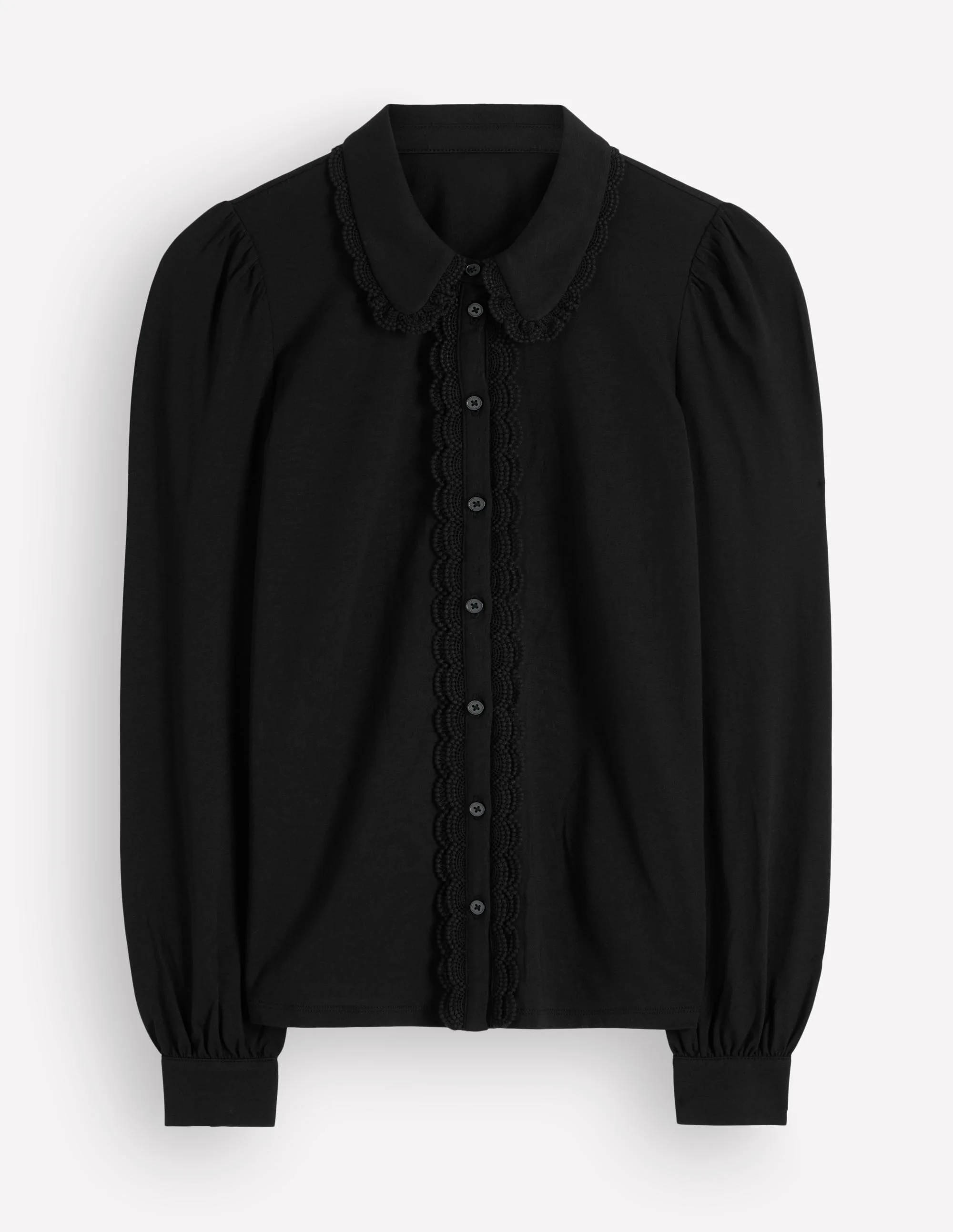 Lace Frill Blouse-Black - 1