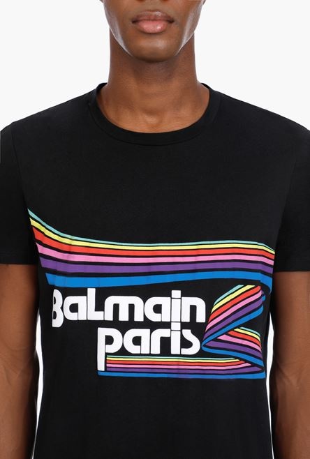Black cotton T-shirt with multicolor rubber Balmain Paris logo - 6