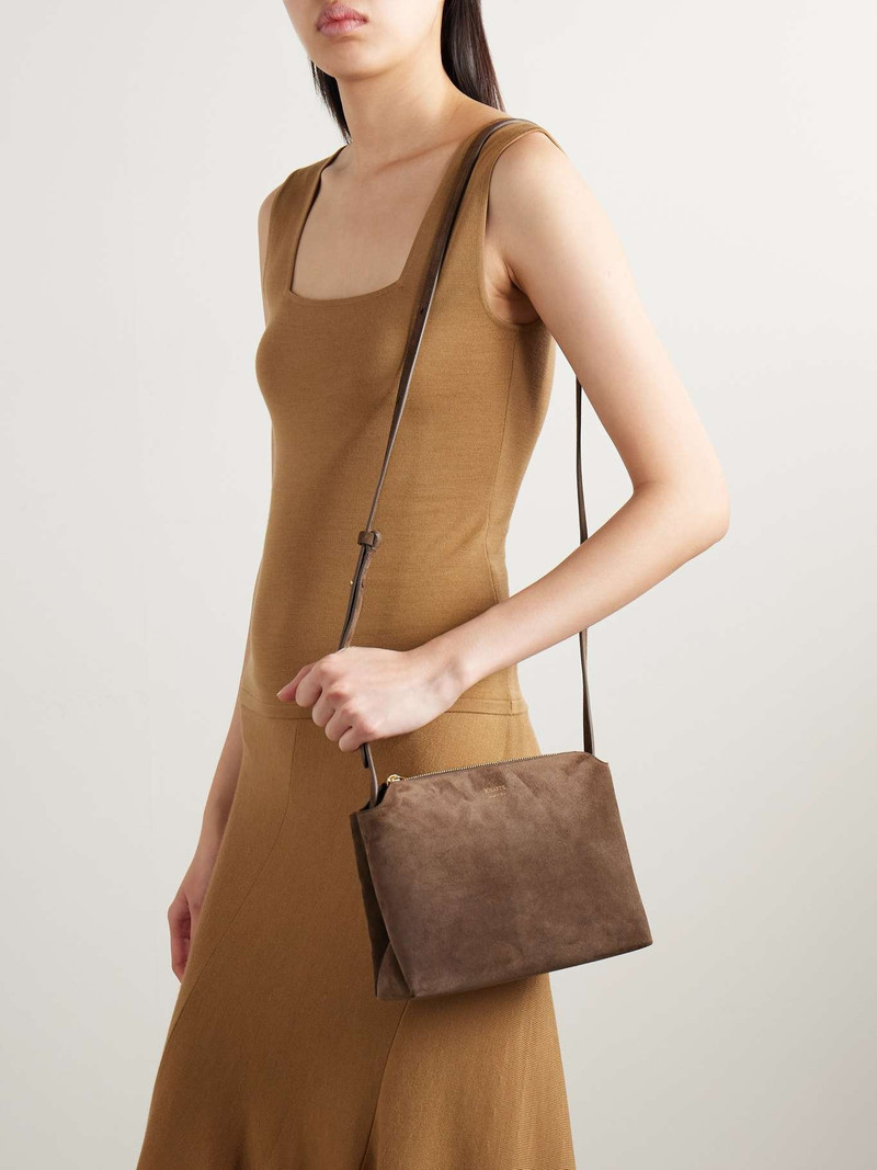 KHAITE Lina medium suede shoulder bag Tan outlook