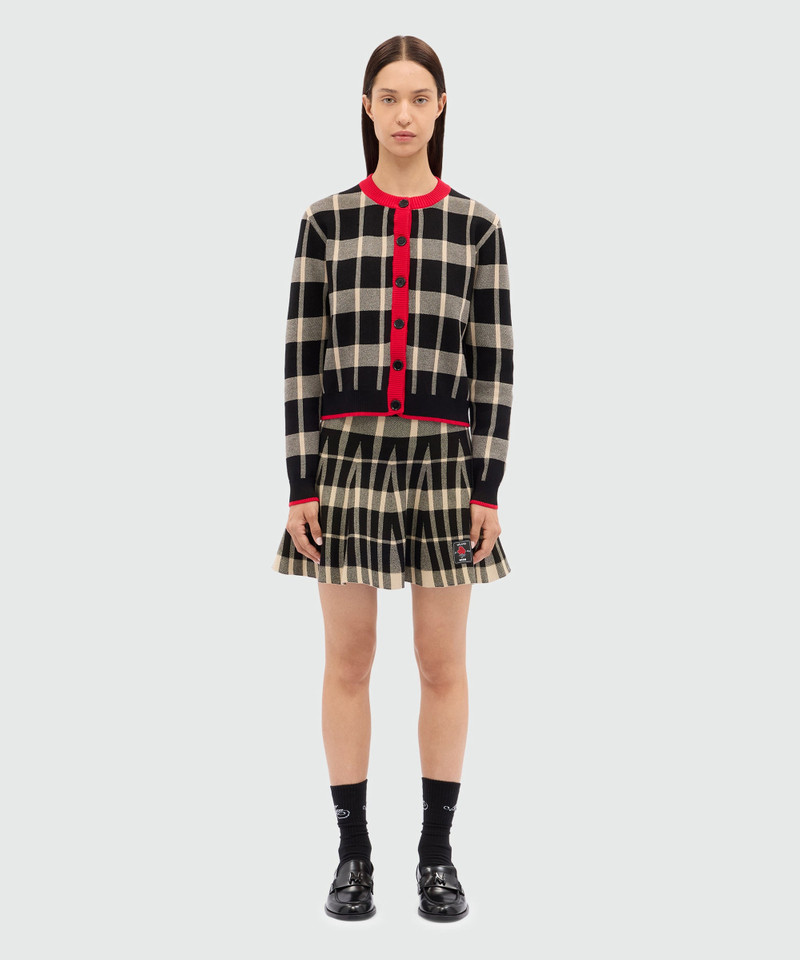 MSGM Black miniskirt in techno piquet with check pattern outlook