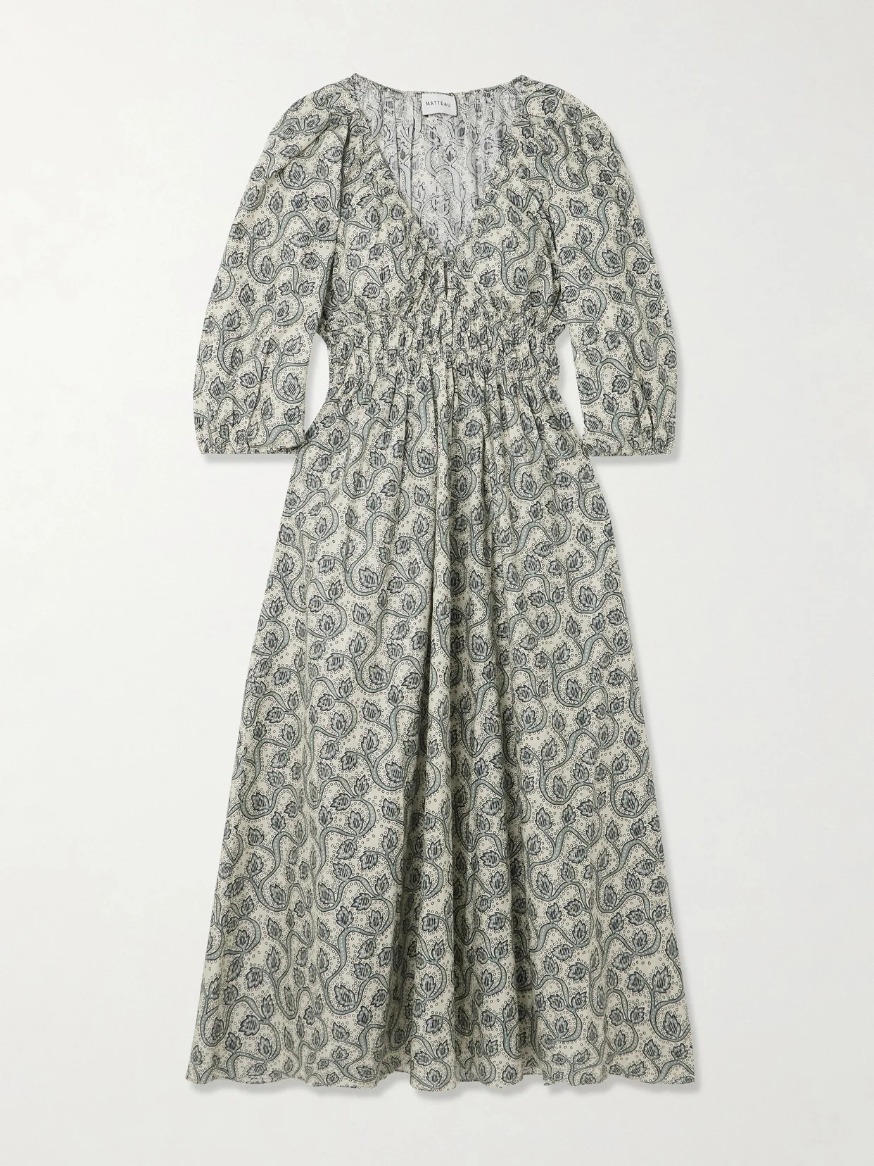 Shirred Paisley-print Organic Cotton Midi Dress - 1