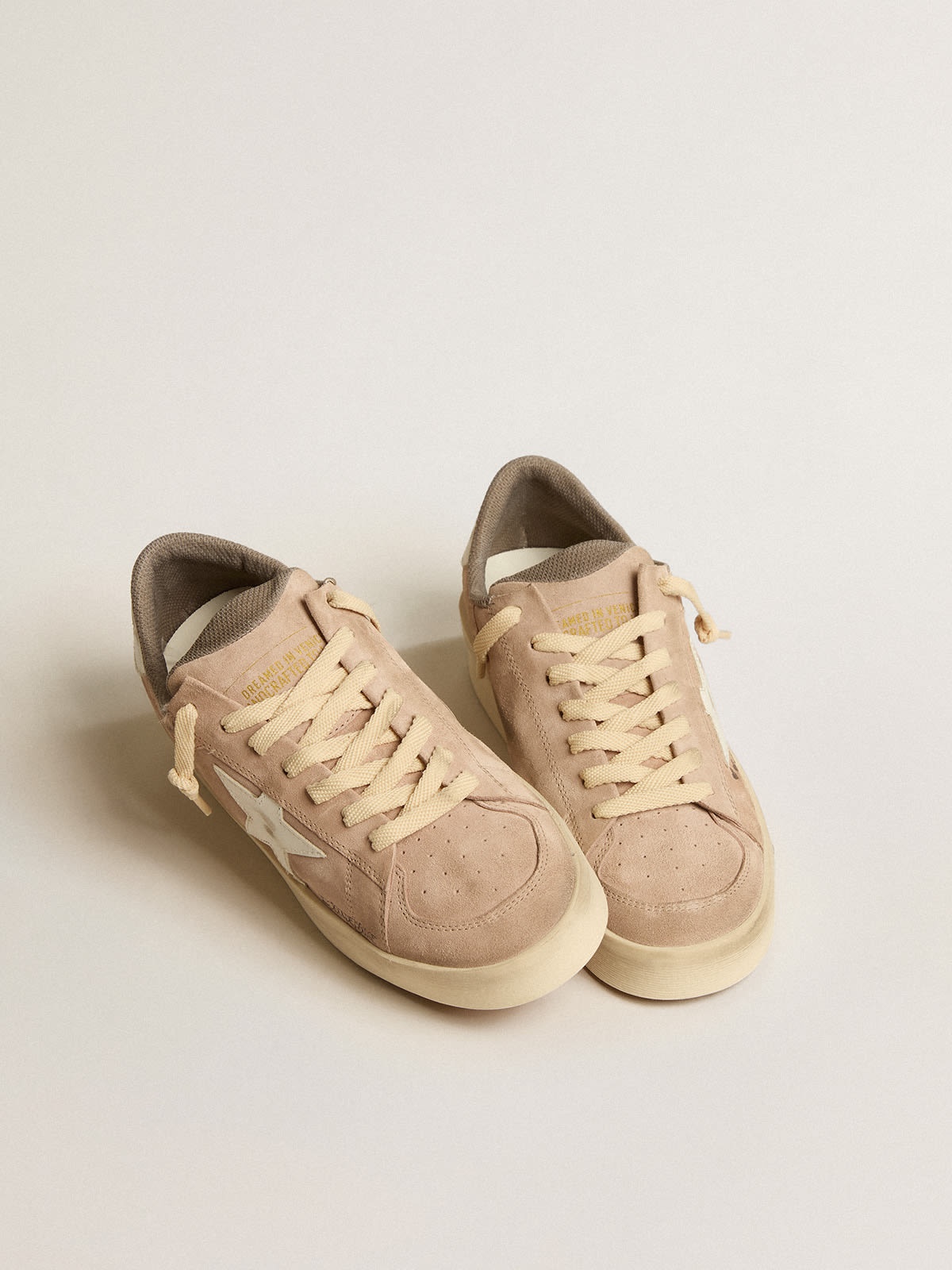 Stardan in old rose suede with white leather star and heel tab - 2
