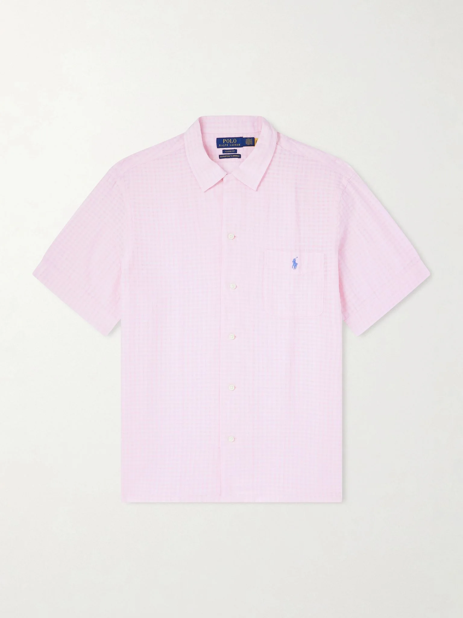 Logo-Embroidered Checked Linen and Cotton-Blend Shirt Pink - 1