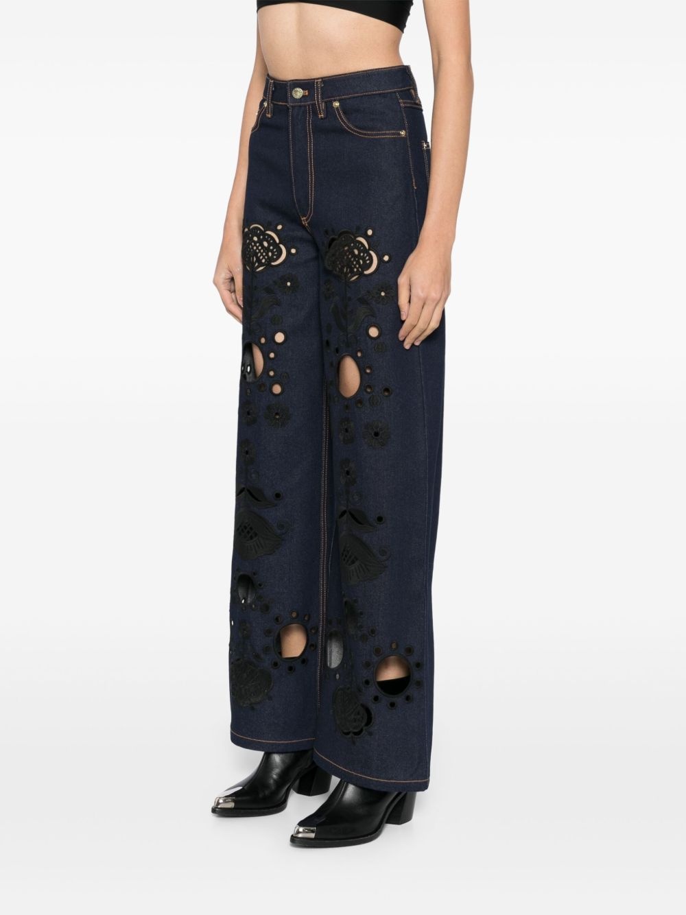 embroidered wide-leg jeans - 3