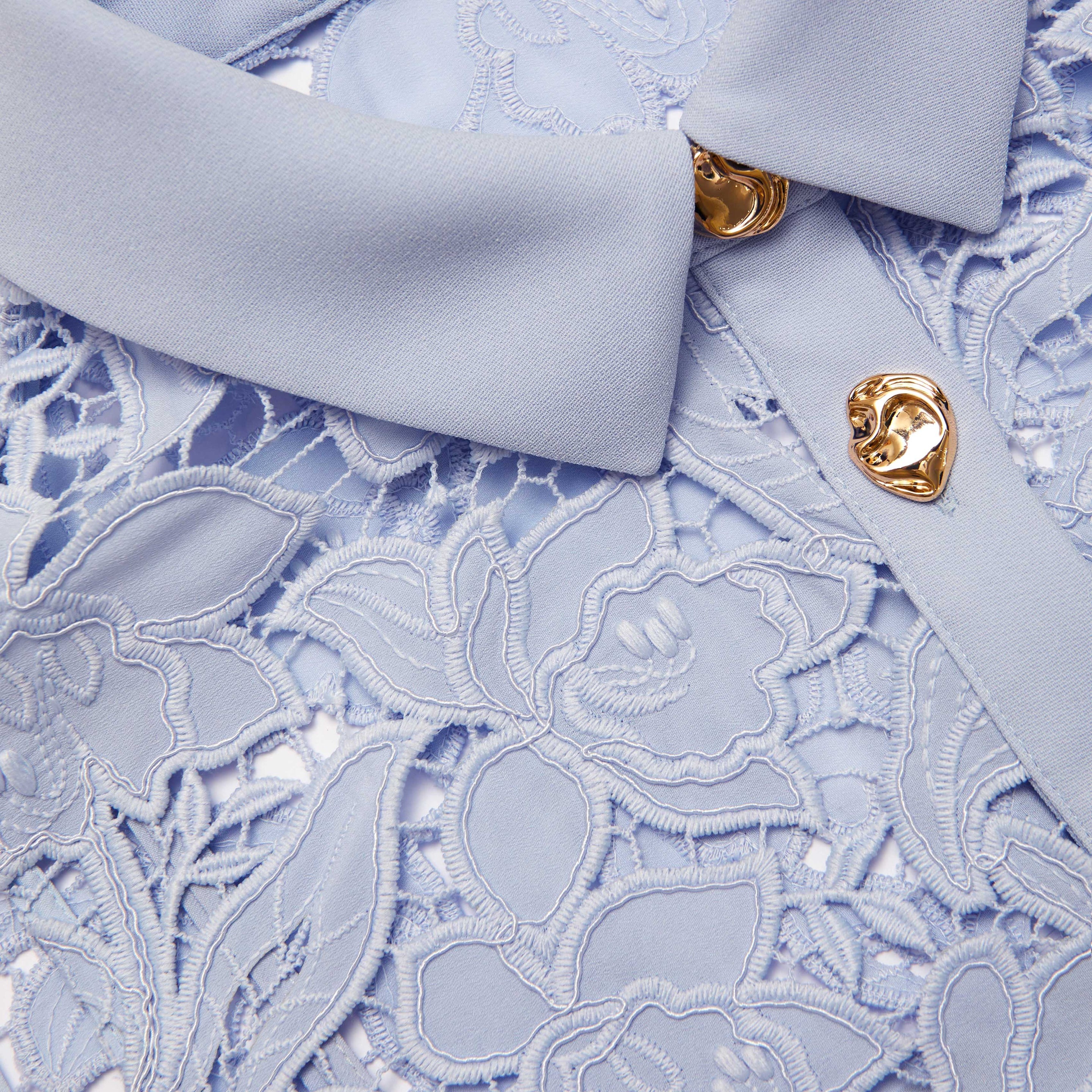 Blue Lace Collared Maxi Dress - 5