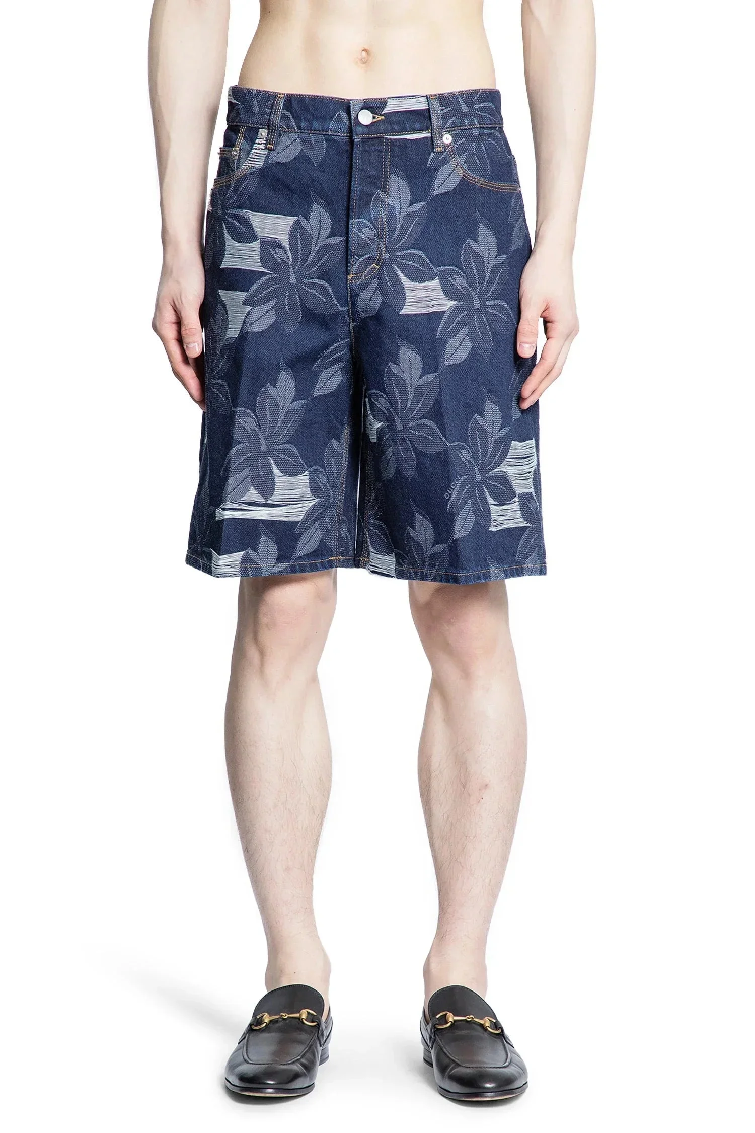 Denim-Floral-Jacquard-Shorts - 1