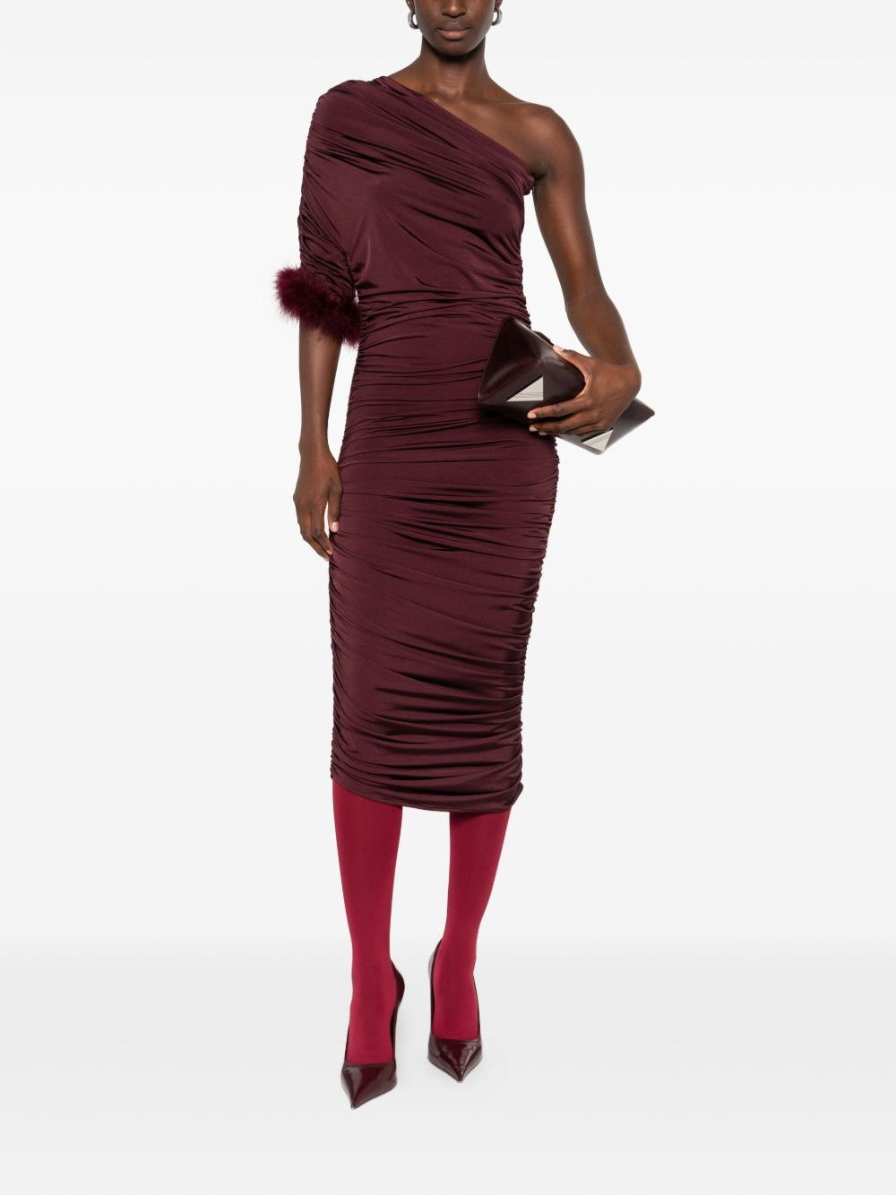 feather-trimmed one-shoulder dress - 2