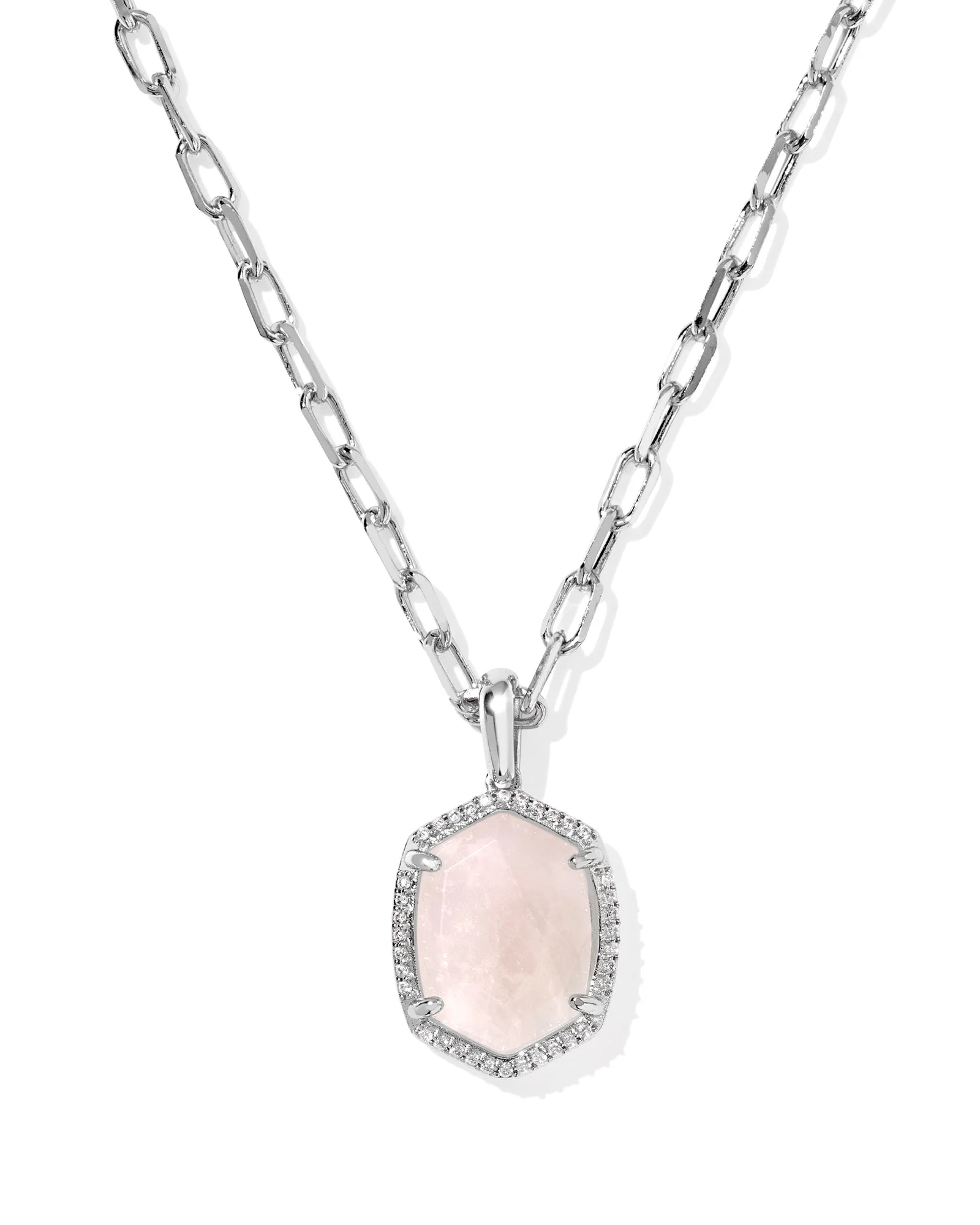 Daphne Silver Pave Frame Short Pendant Necklace - 1