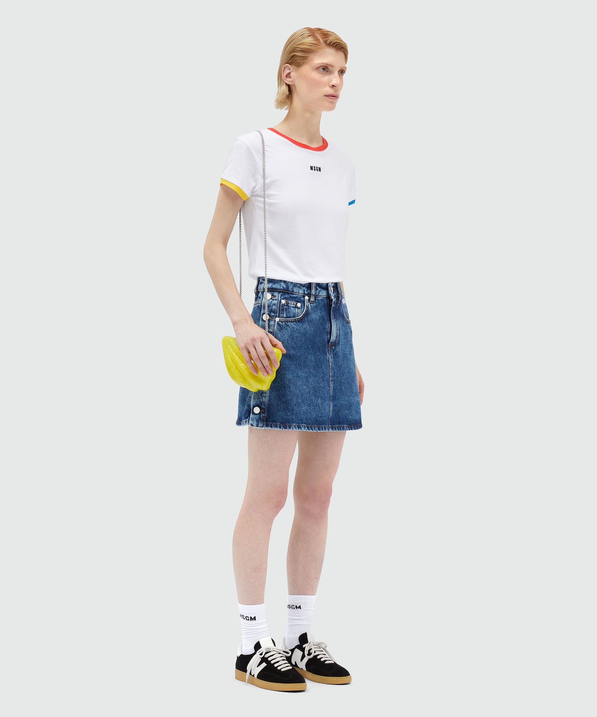 Short denim skirt with metal buttons - 4