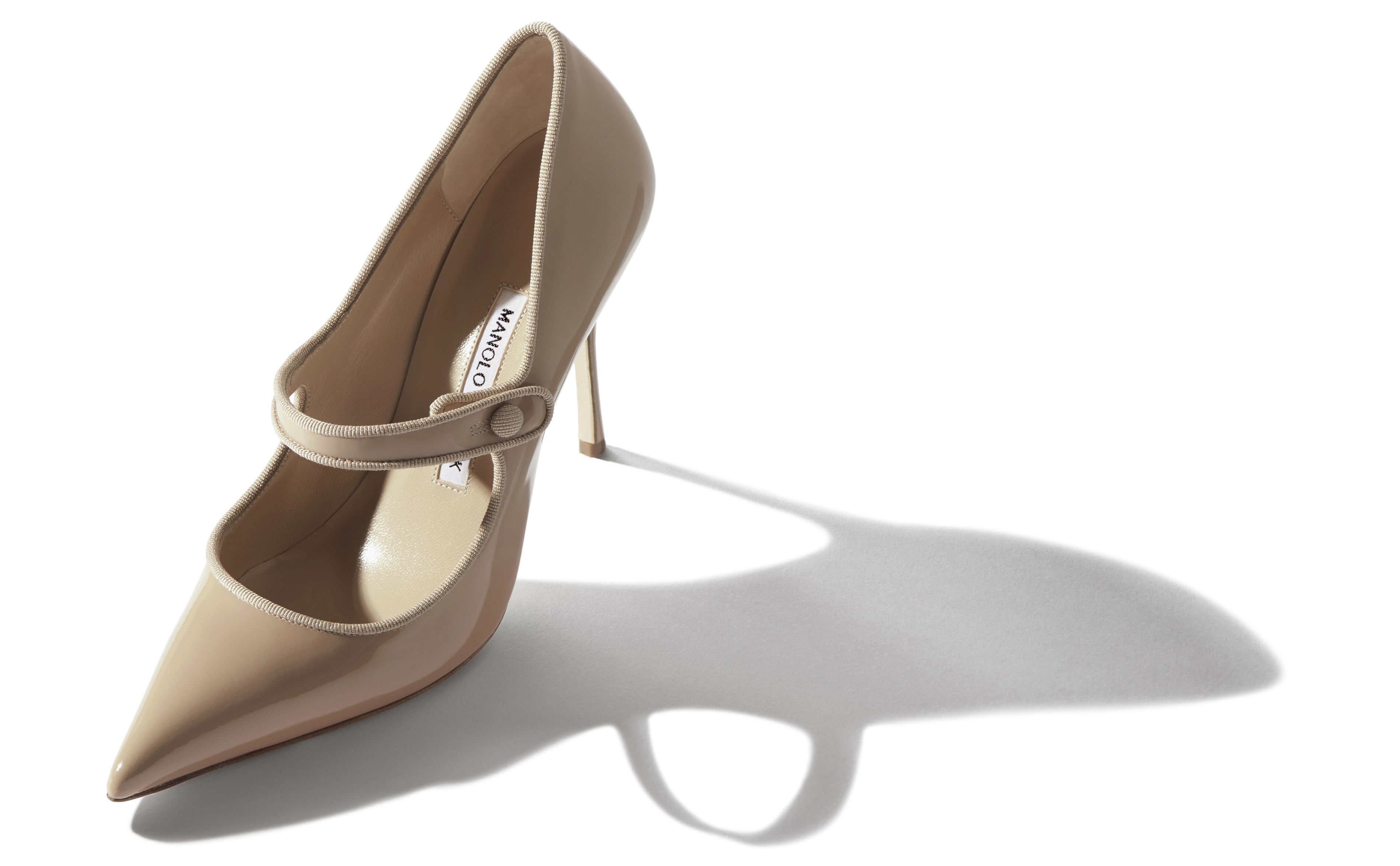 Cool Beige Patent Leather Pointed Toe Pumps - 2