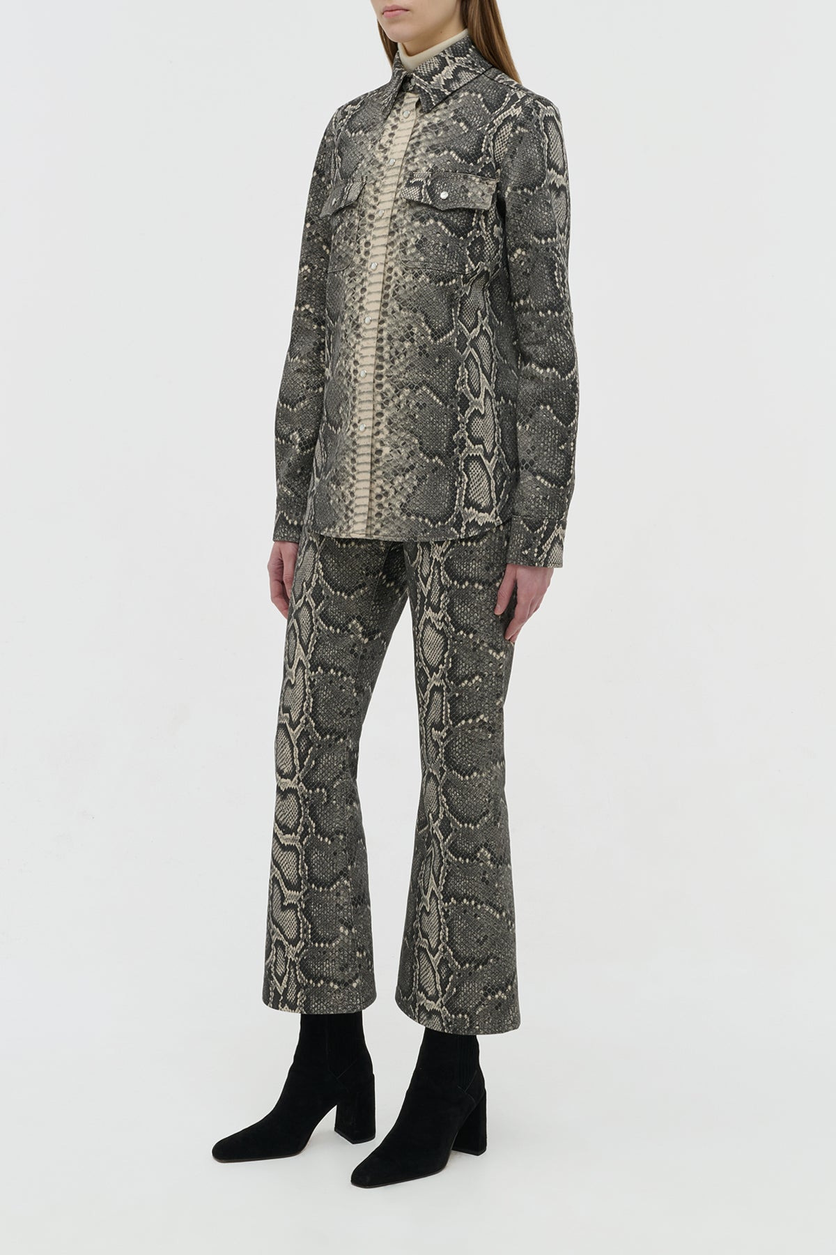John Austin Shirt in Greyscale Recycled Printed Cotton Denim - 3